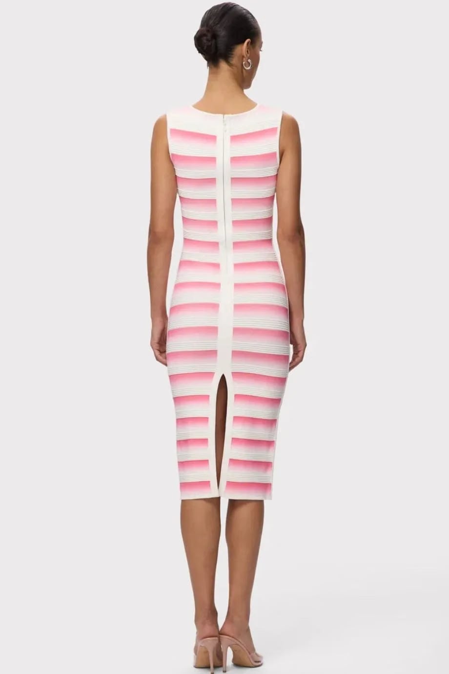 Hervé Léger Clea Bandage Sleeveless Knit Midi Dress in White and Pink