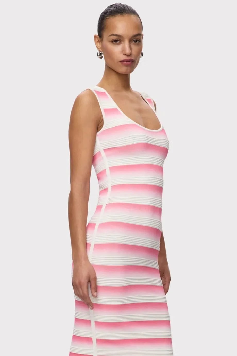 Hervé Léger Clea Bandage Sleeveless Knit Midi Dress in White and Pink