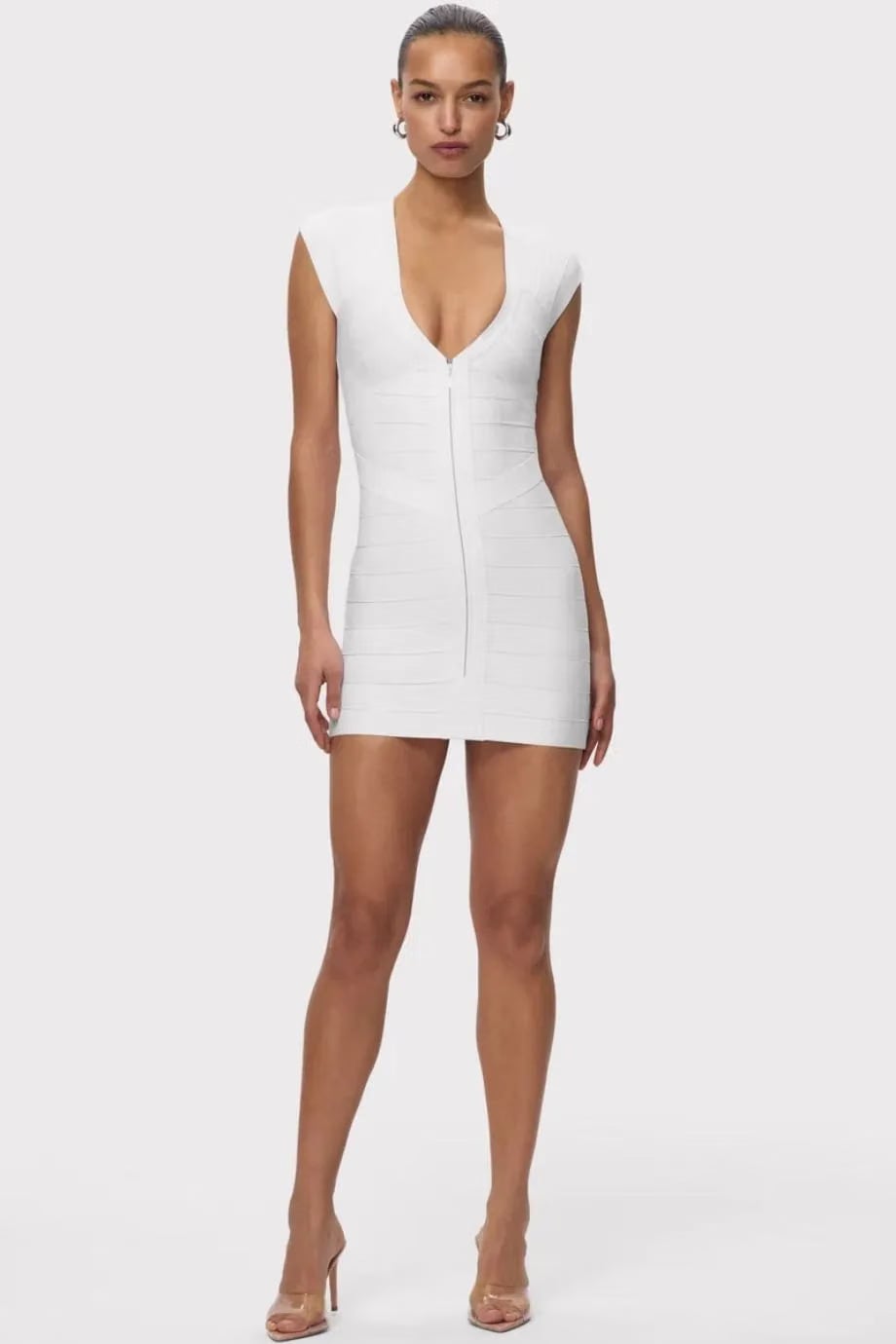 Hervé Léger Champagne Bandage Knit Mini Dress in White