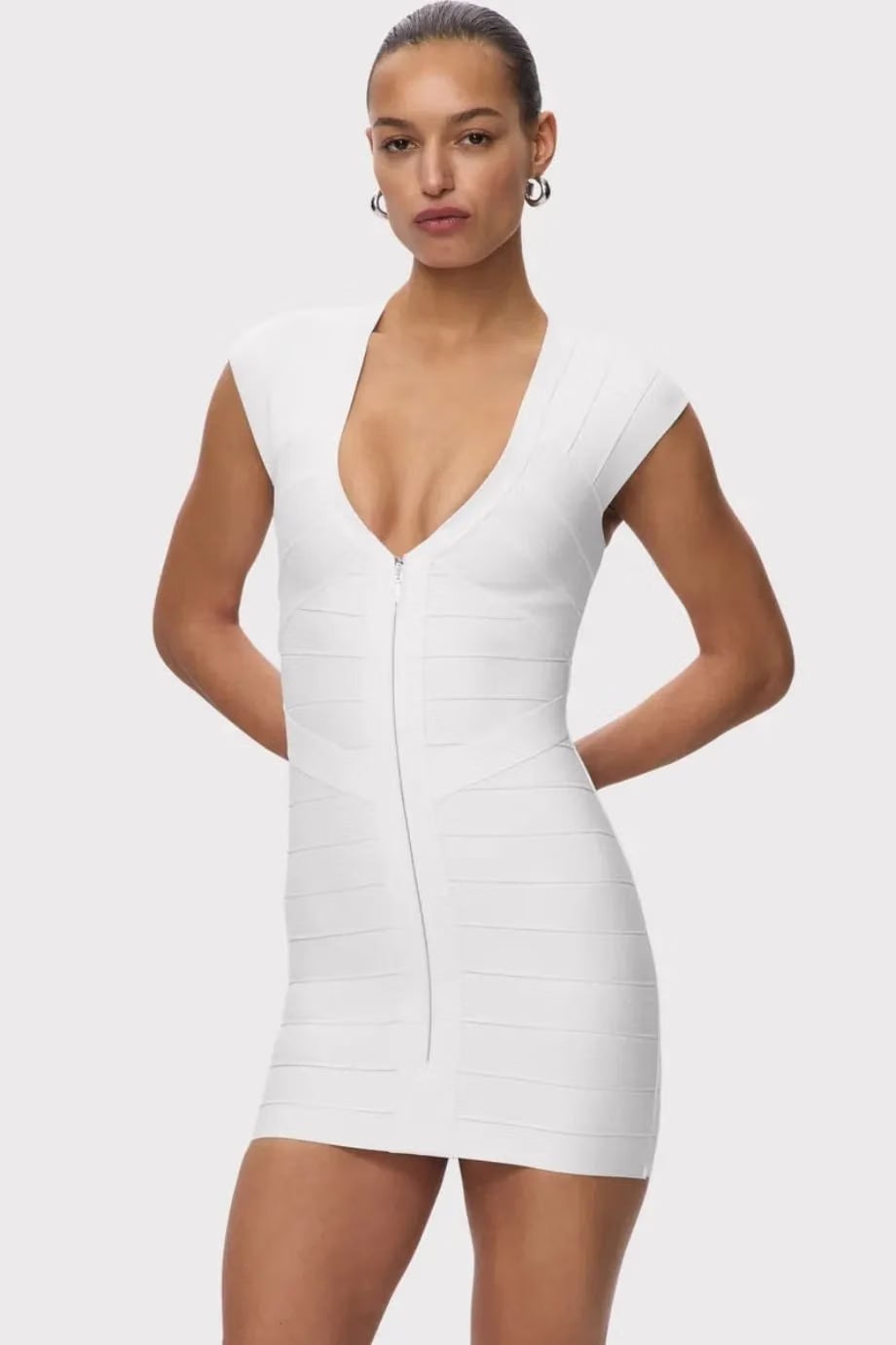 Hervé Léger Champagne Bandage Knit Mini Dress in White