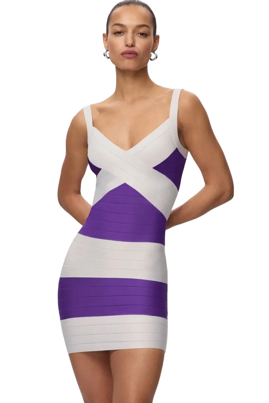 Hervé Léger VIP Bandage Knit Mini Dress in White and Purple