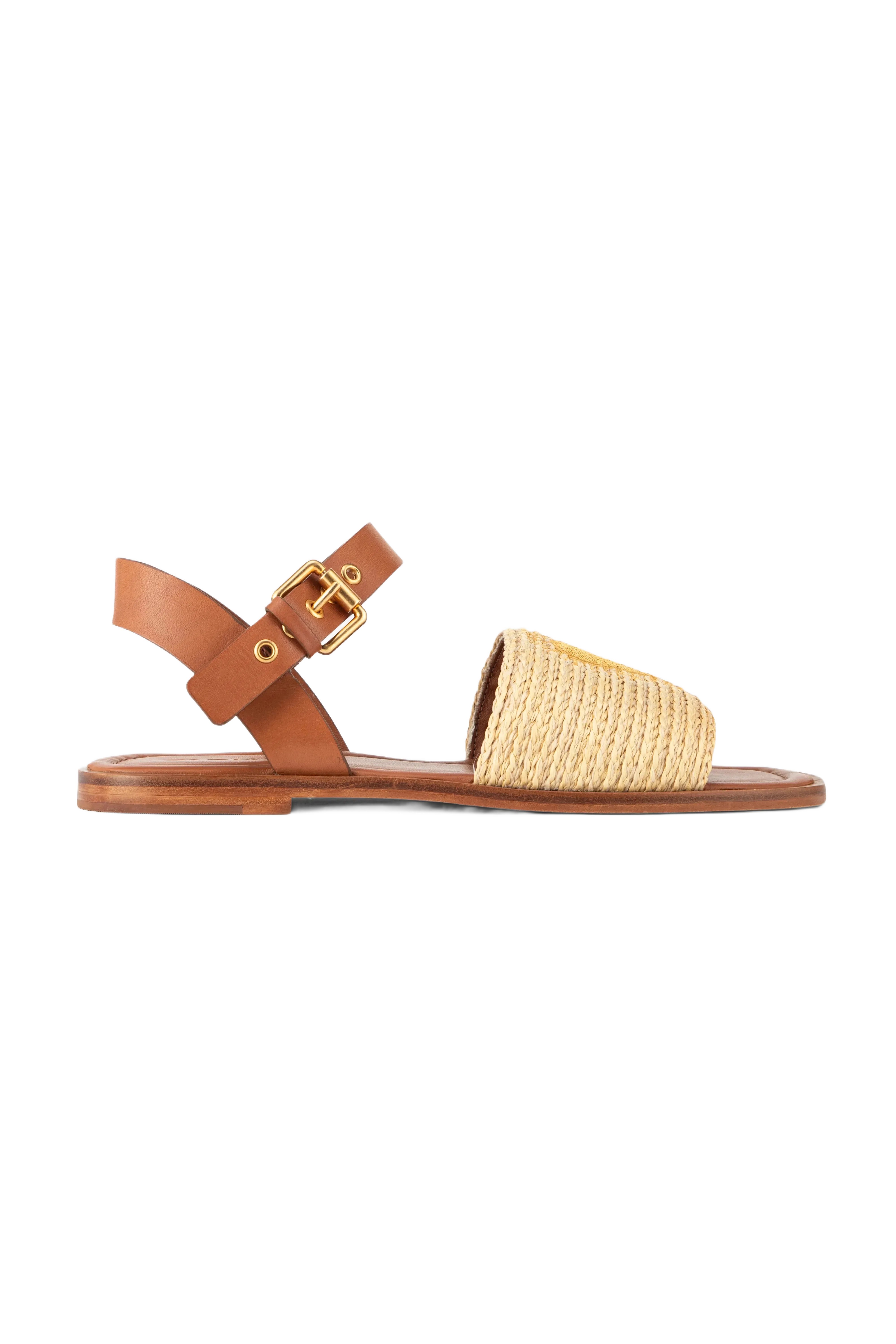FARM Rio Raffia Open Toed Flat Sandals in Beige