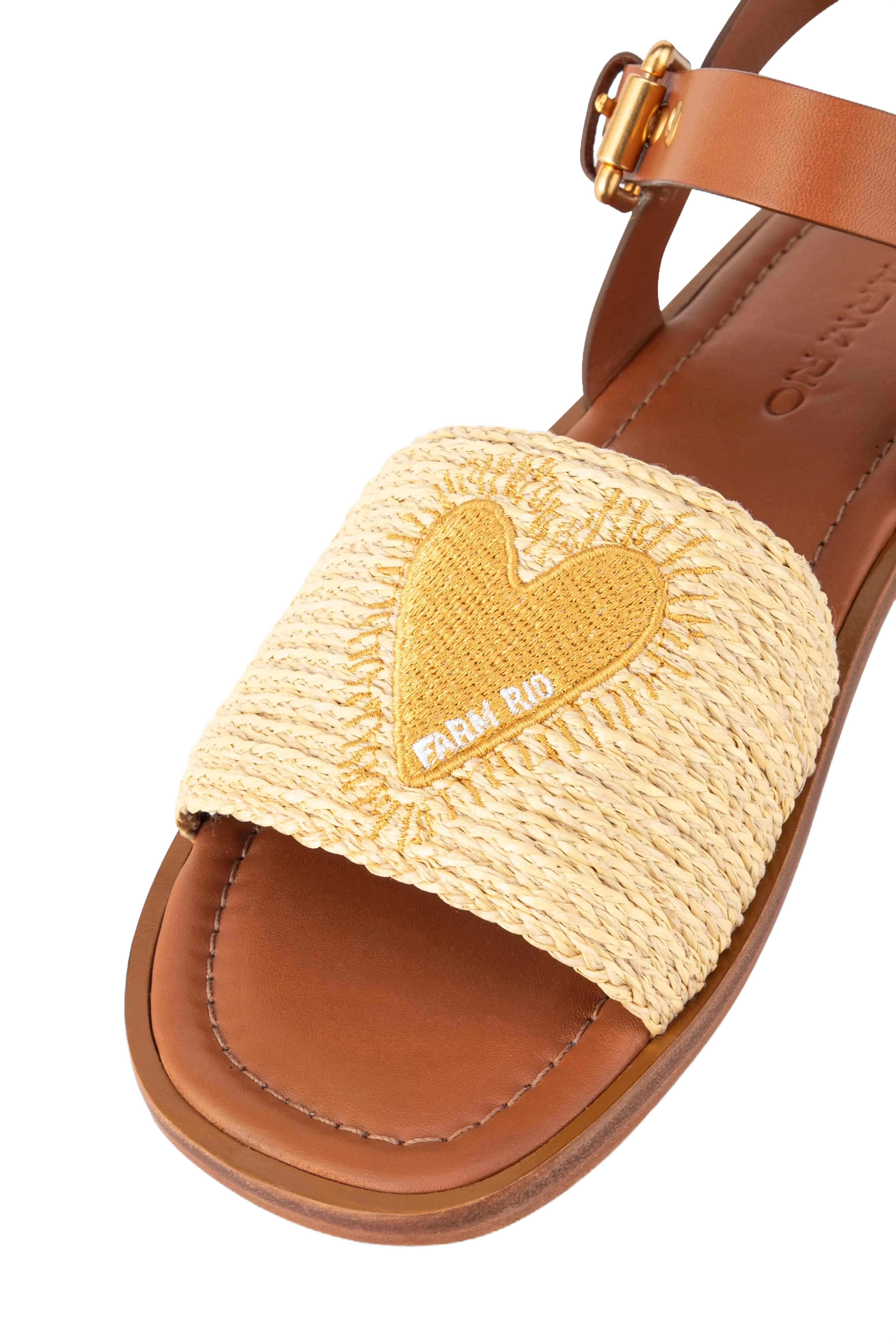 FARM Rio Raffia Open Toed Flat Sandals in Beige