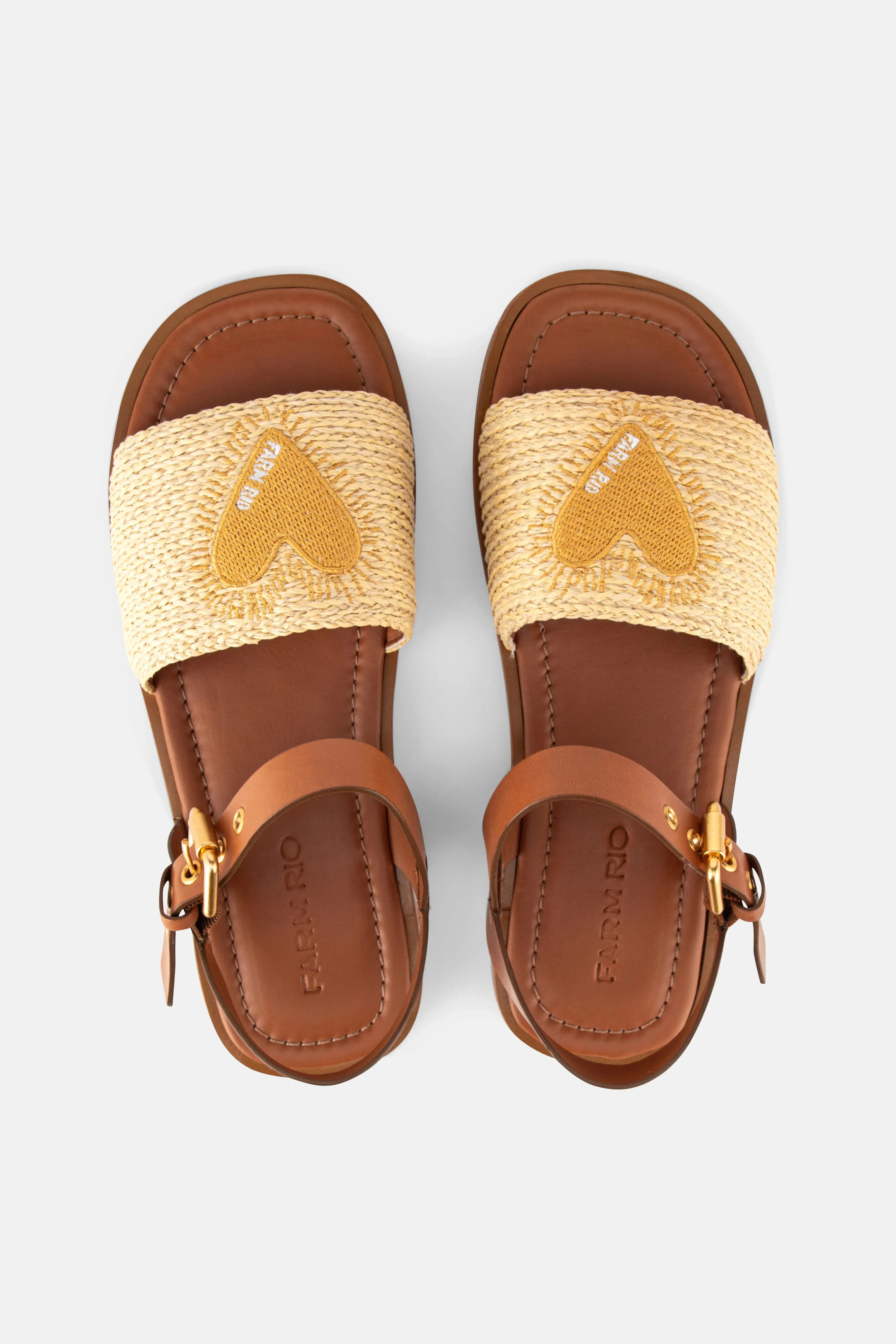 FARM Rio Raffia Open Toed Flat Sandals in Beige