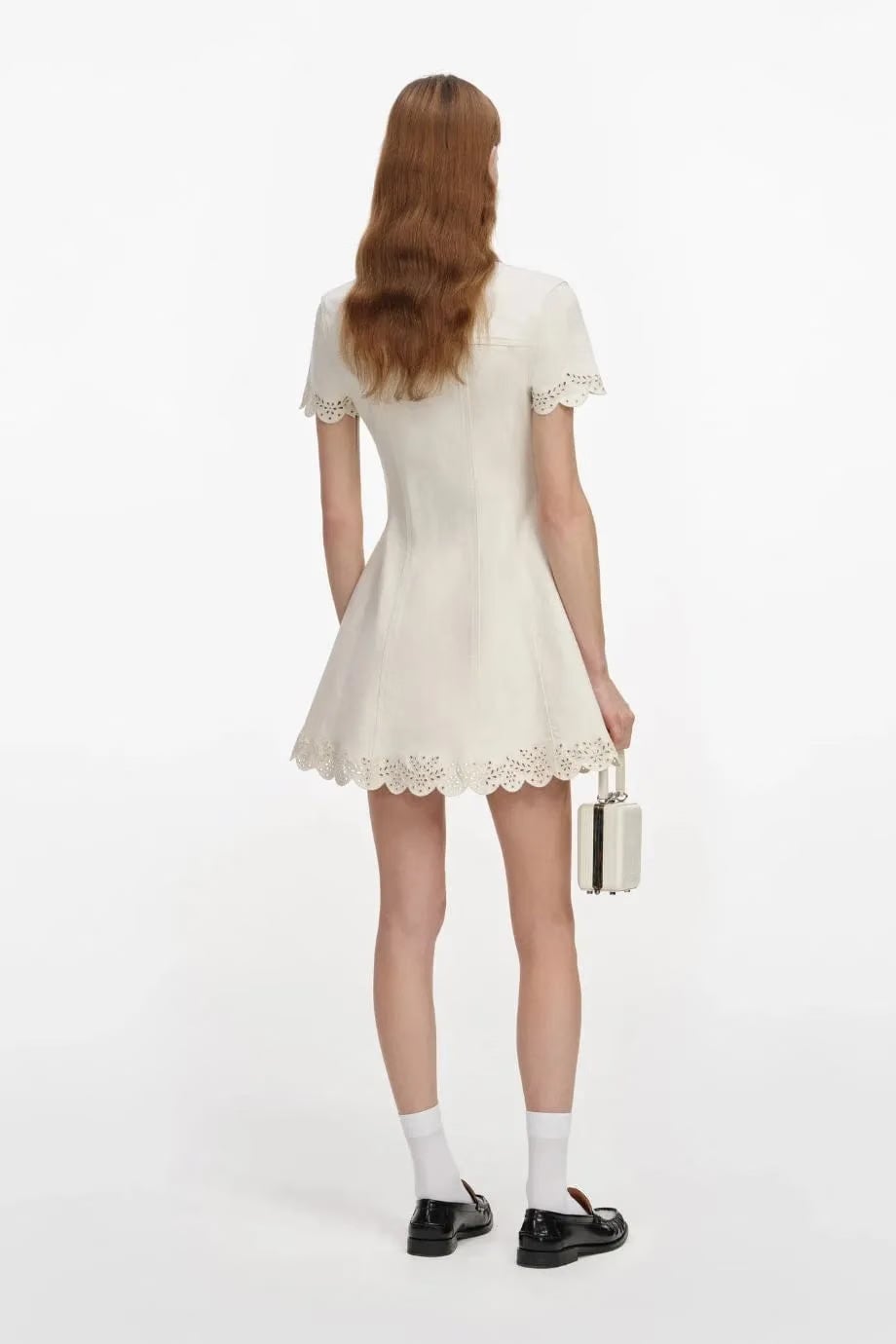 Self-Portrait Broderie Denim Cotton Mini Dress in Cream