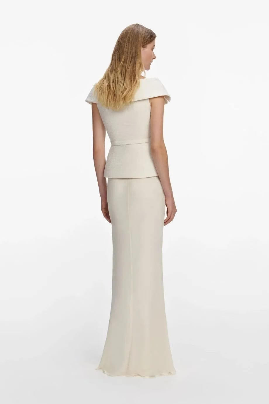 Self-Portrait Boucle Belted Maxi Dress in Cream