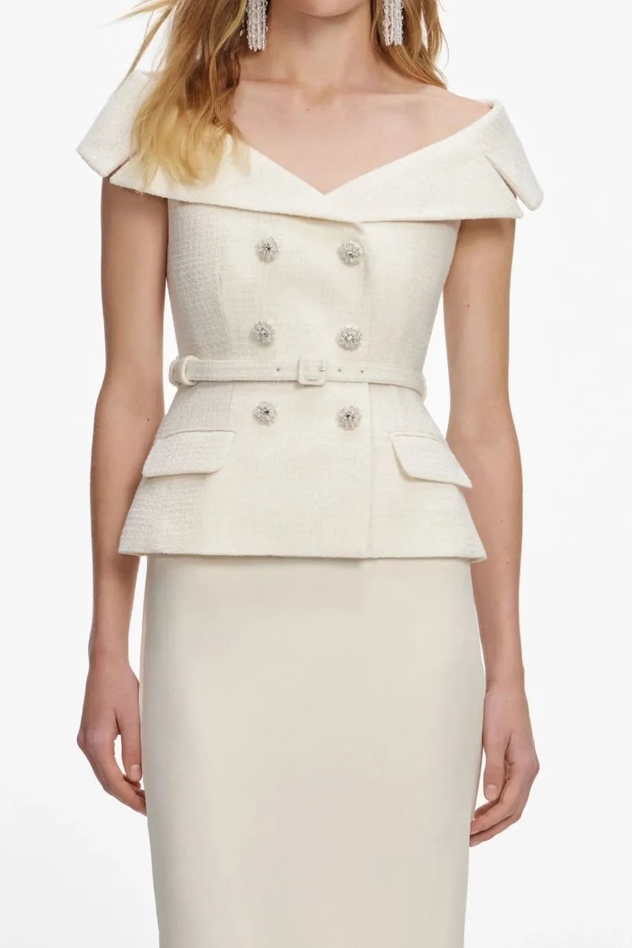 Self-Portrait Boucle Belted Maxi Dress in Cream