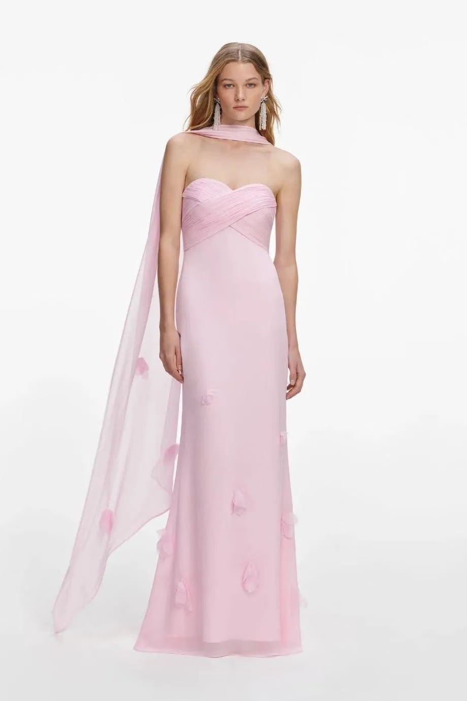 Self-Portrait Sleeveless Floral Georgette Scarf Maxi Dress in Pink