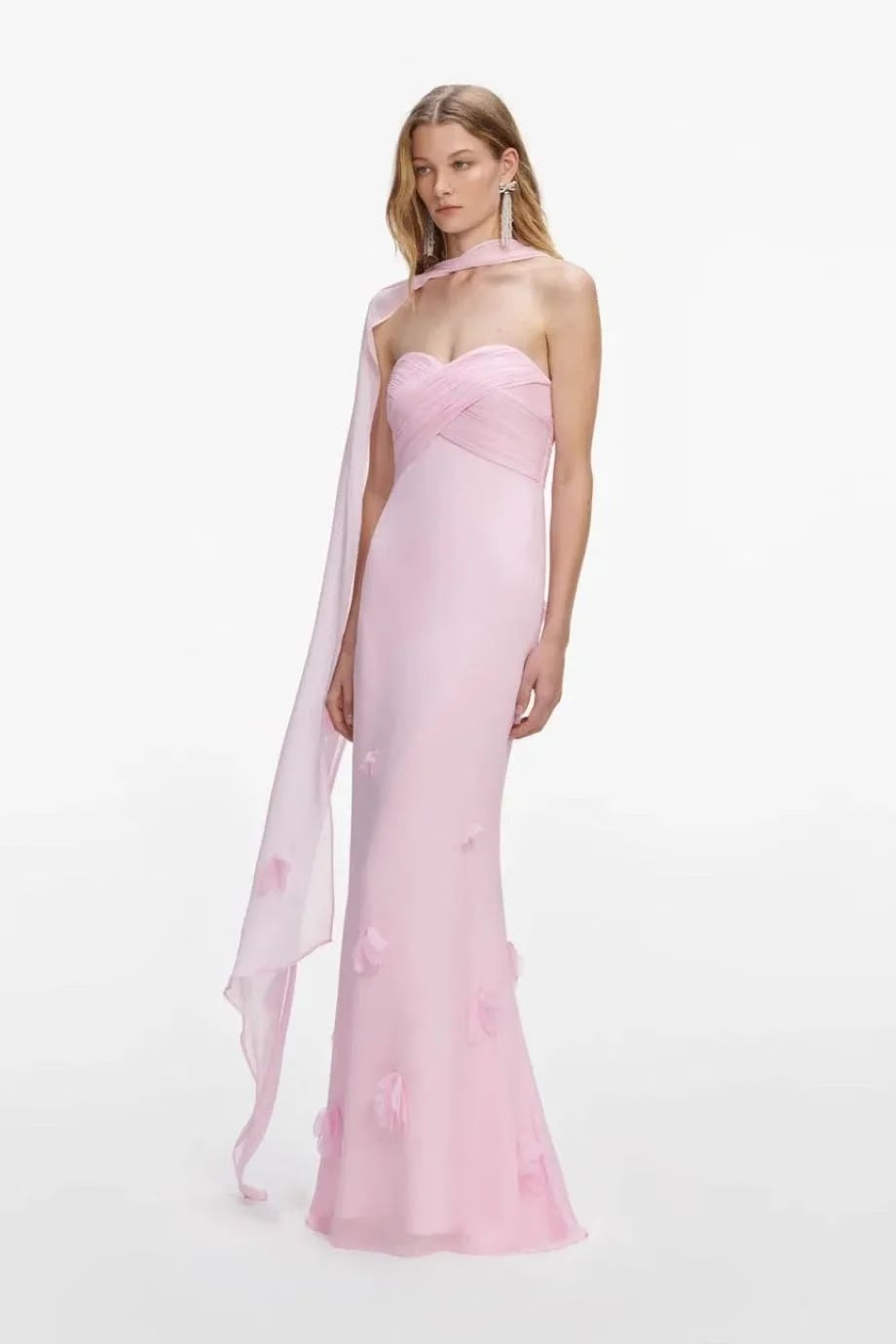 Self-Portrait Sleeveless Floral Georgette Scarf Maxi Dress in Pink