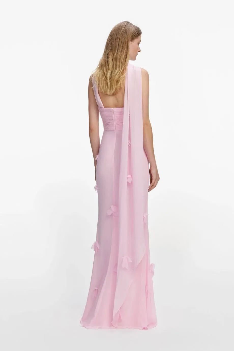 Self-Portrait Sleeveless Floral Georgette Scarf Maxi Dress in Pink