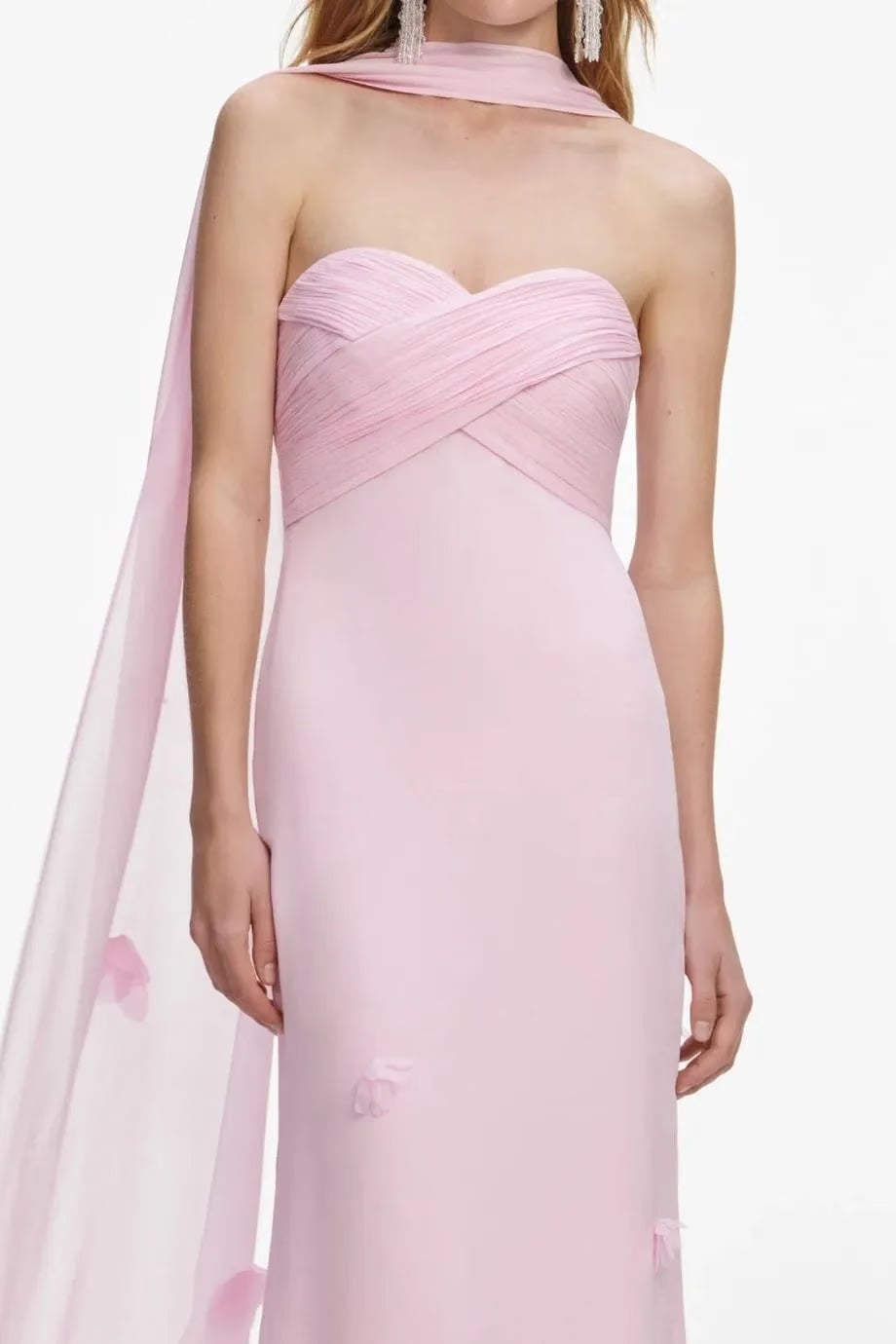 Self-Portrait Sleeveless Floral Georgette Scarf Maxi Dress in Pink