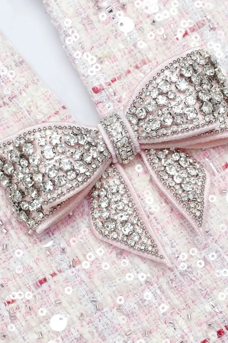 Self-Portrait Sleeveless Sequin Boucle Bow Mini Dress in Pink
