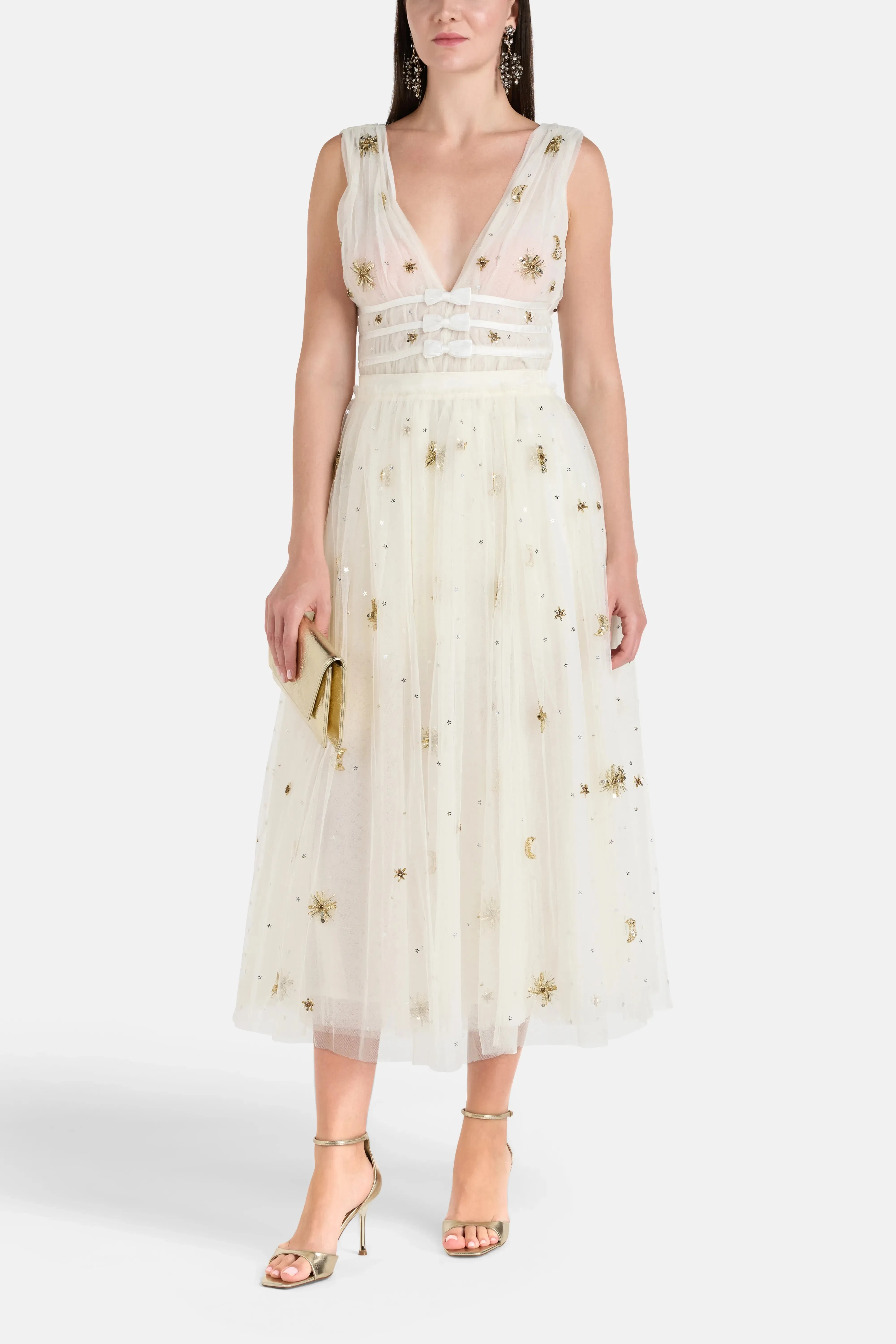 LoveShackFancy Wilona Tulle Maxi Skirt in White and Gold