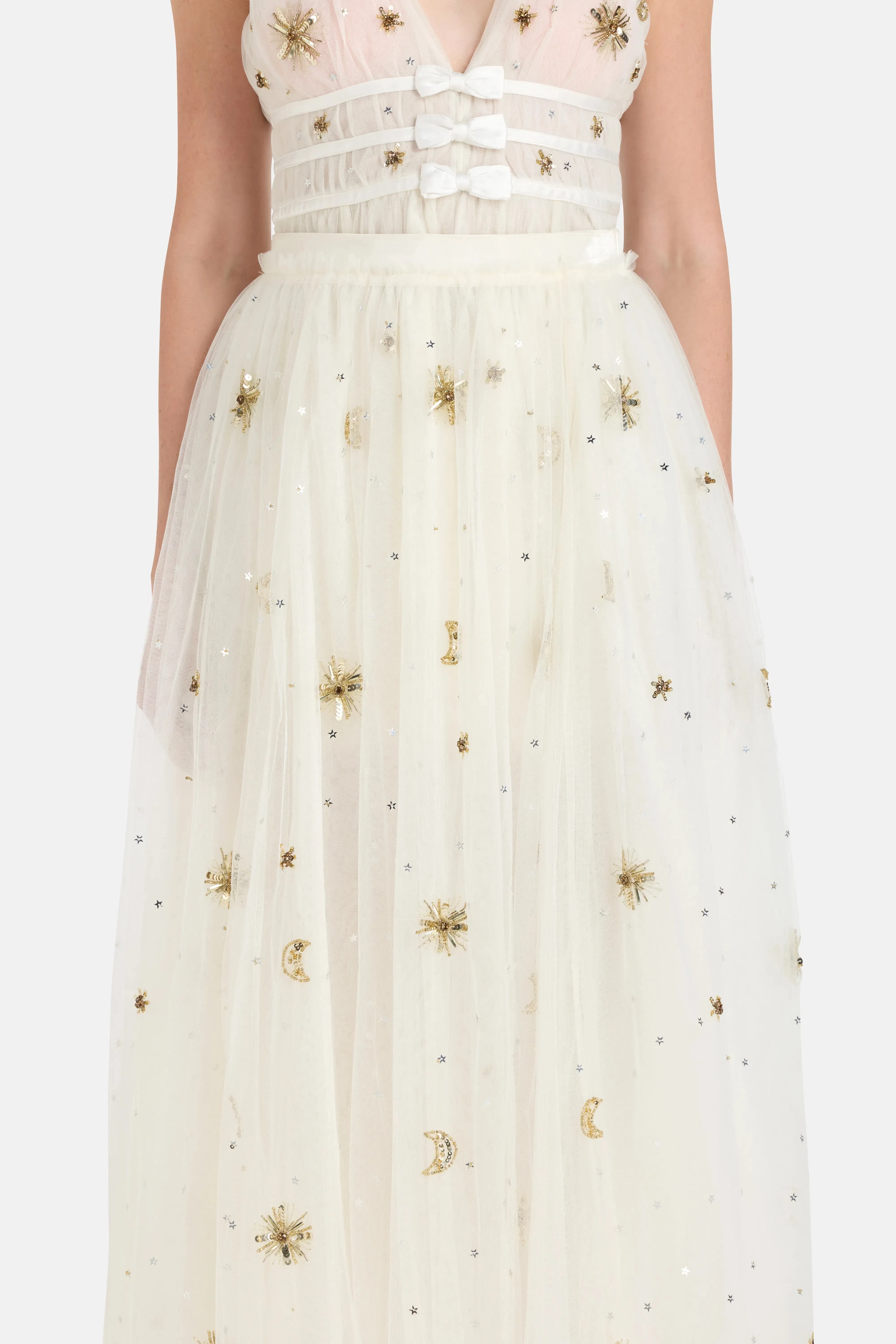 LoveShackFancy Wilona Tulle Maxi Skirt in White and Gold