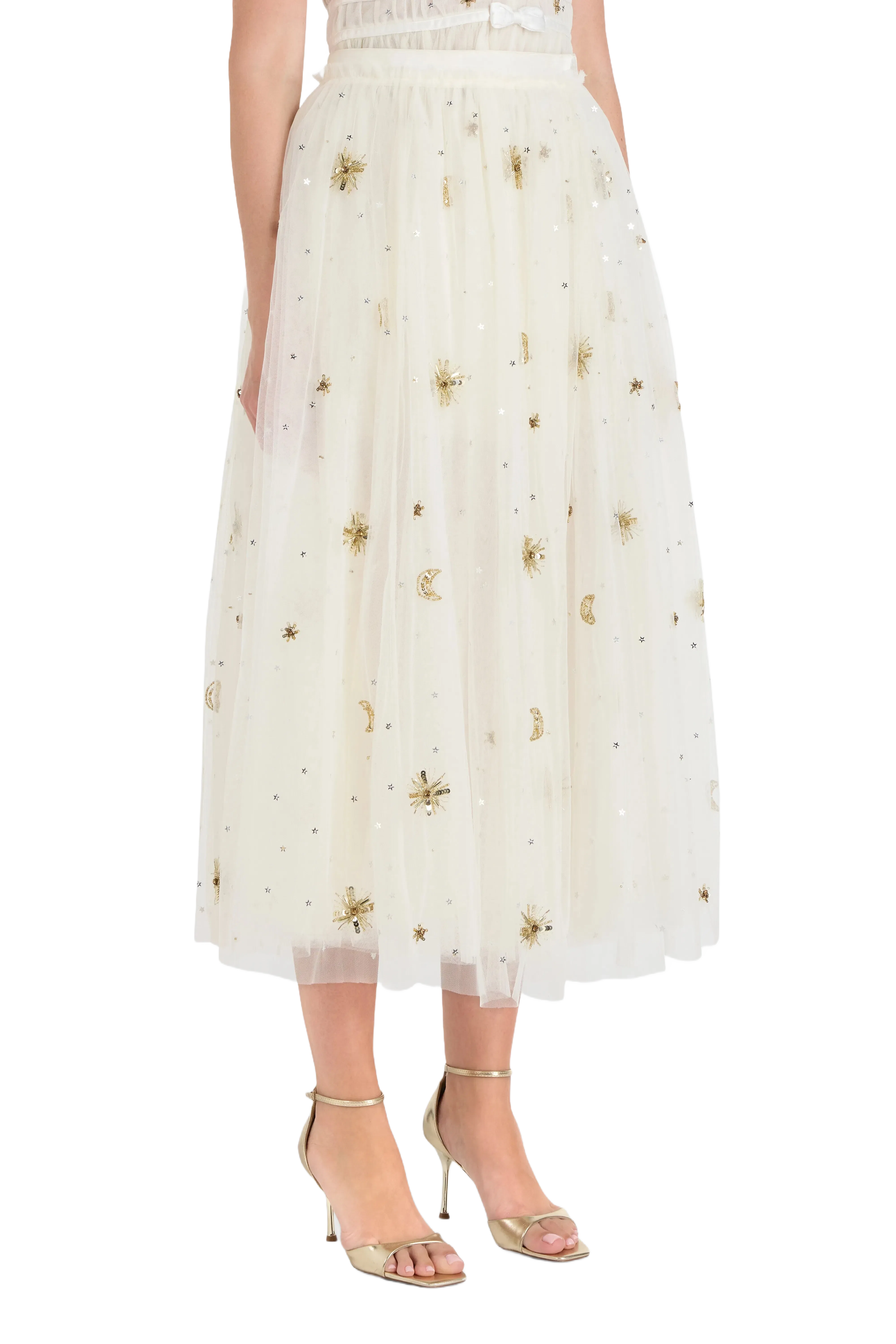 LoveShackFancy Wilona Tulle Maxi Skirt in White and Gold
