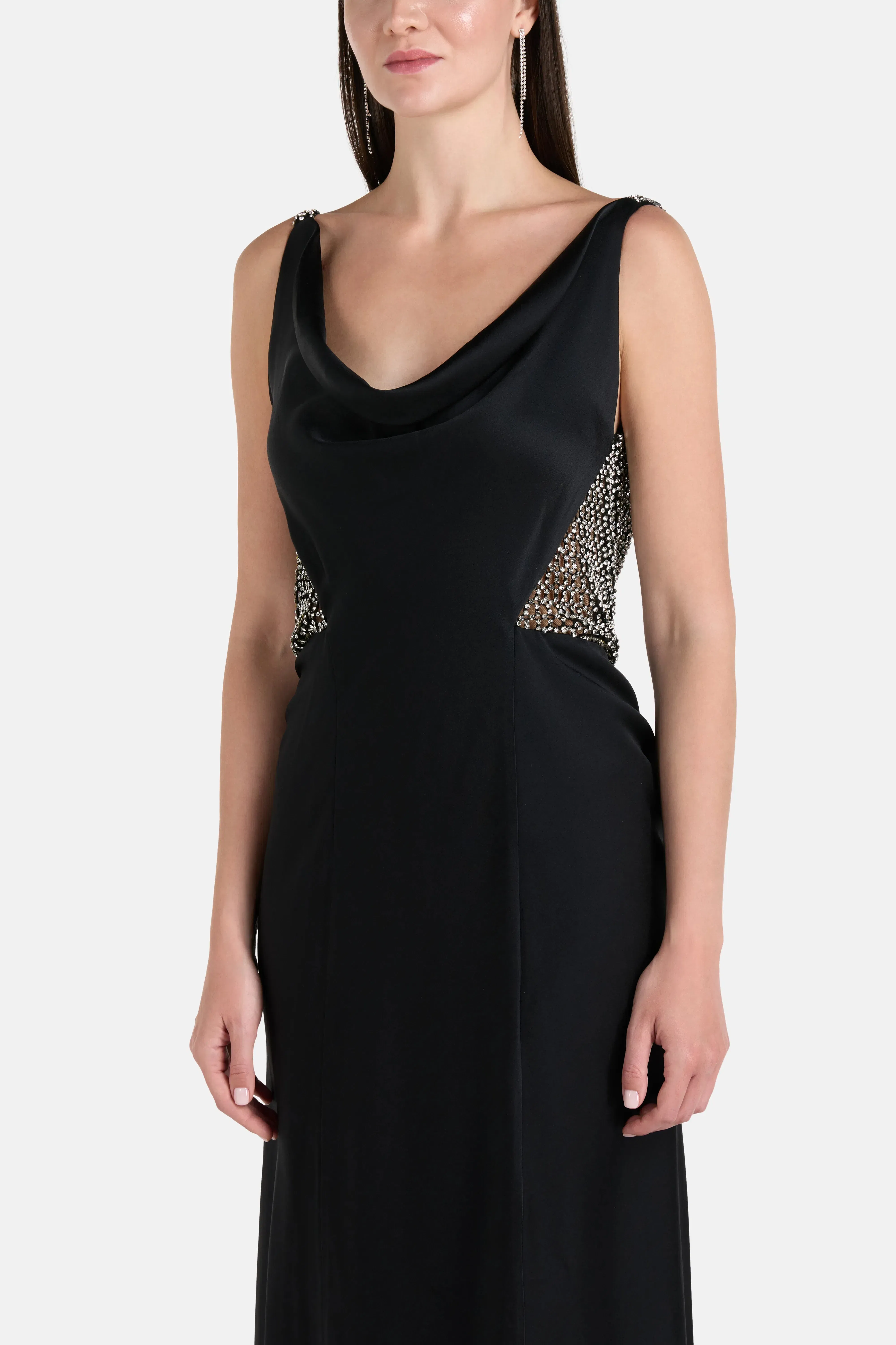 Rhea Costa Elaris Cowl Neck Sleeveless Evening Dress in Black