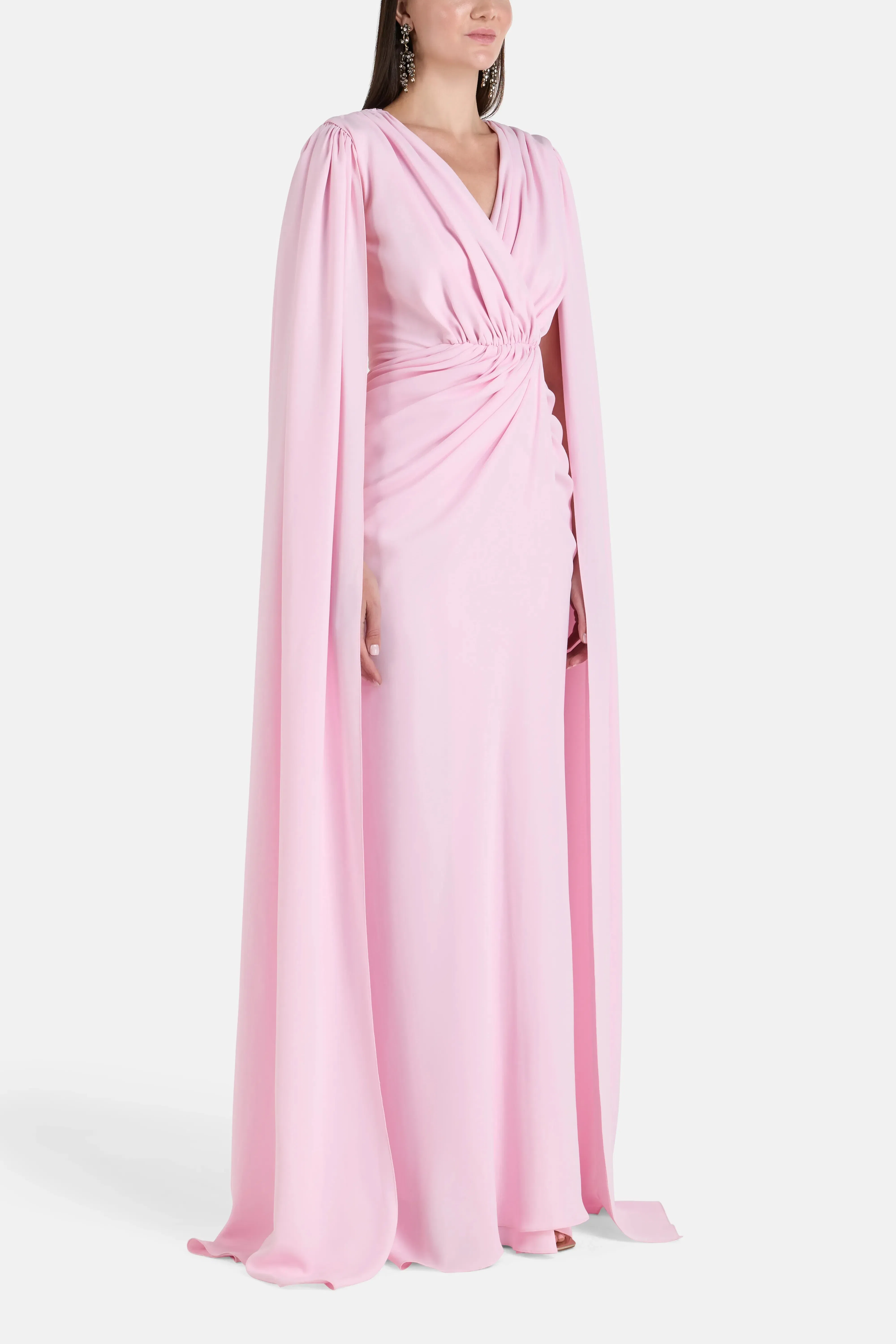 Rhea Costa Evelyn Cape Sleeves Evening Dress in Pink