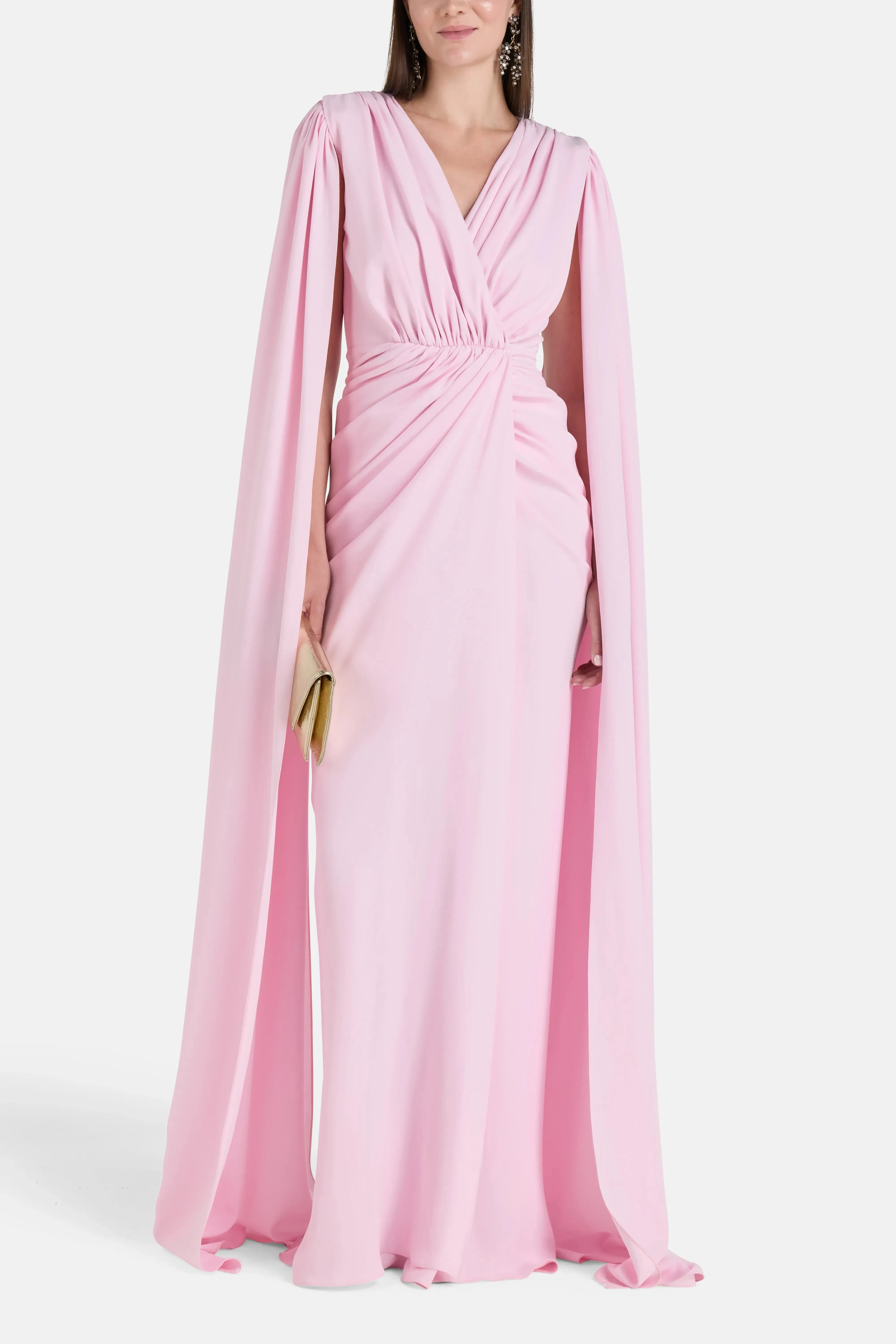 Rhea Costa Evelyn Cape Sleeves Evening Dress in Pink