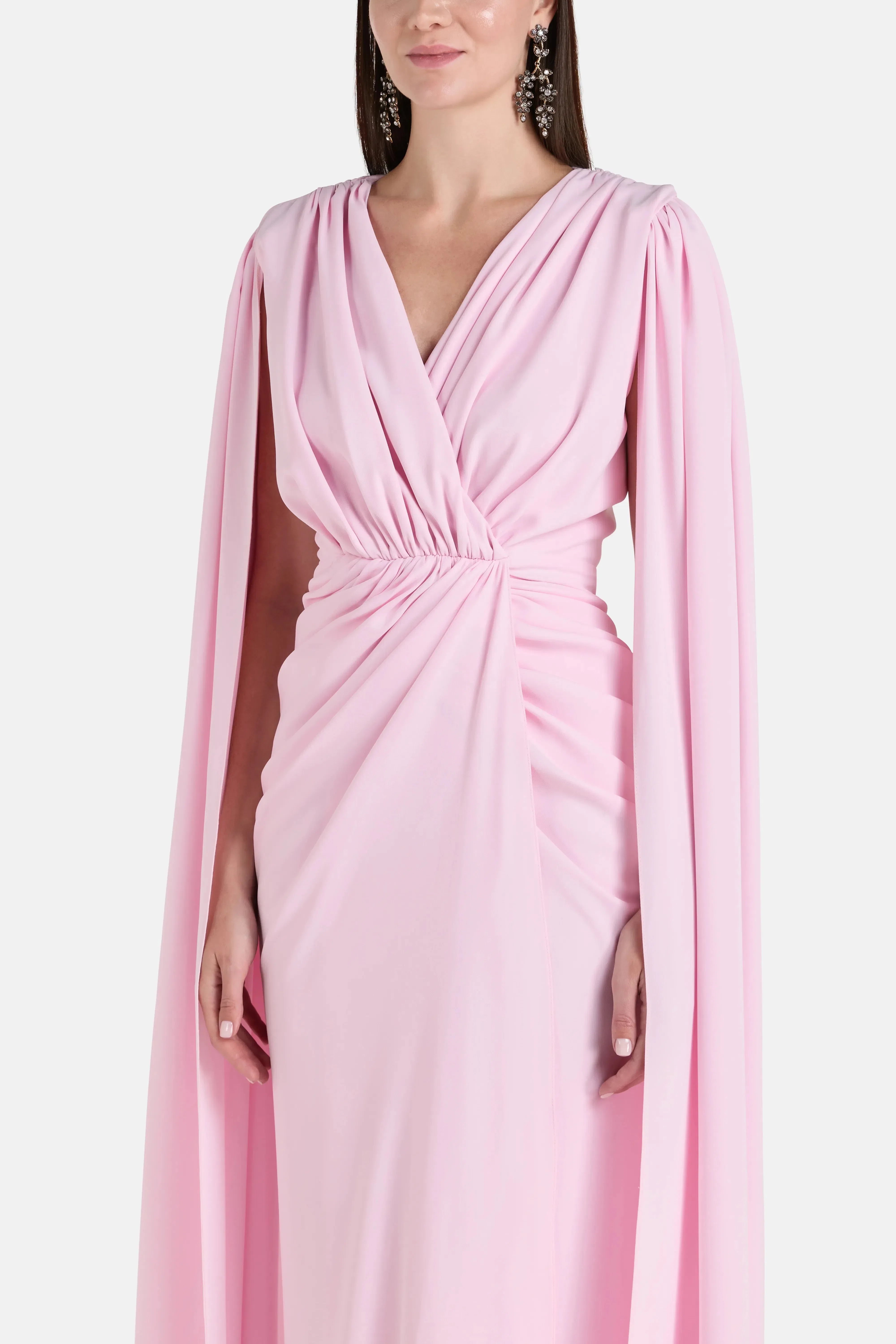 Rhea Costa Evelyn Cape Sleeves Evening Dress in Pink