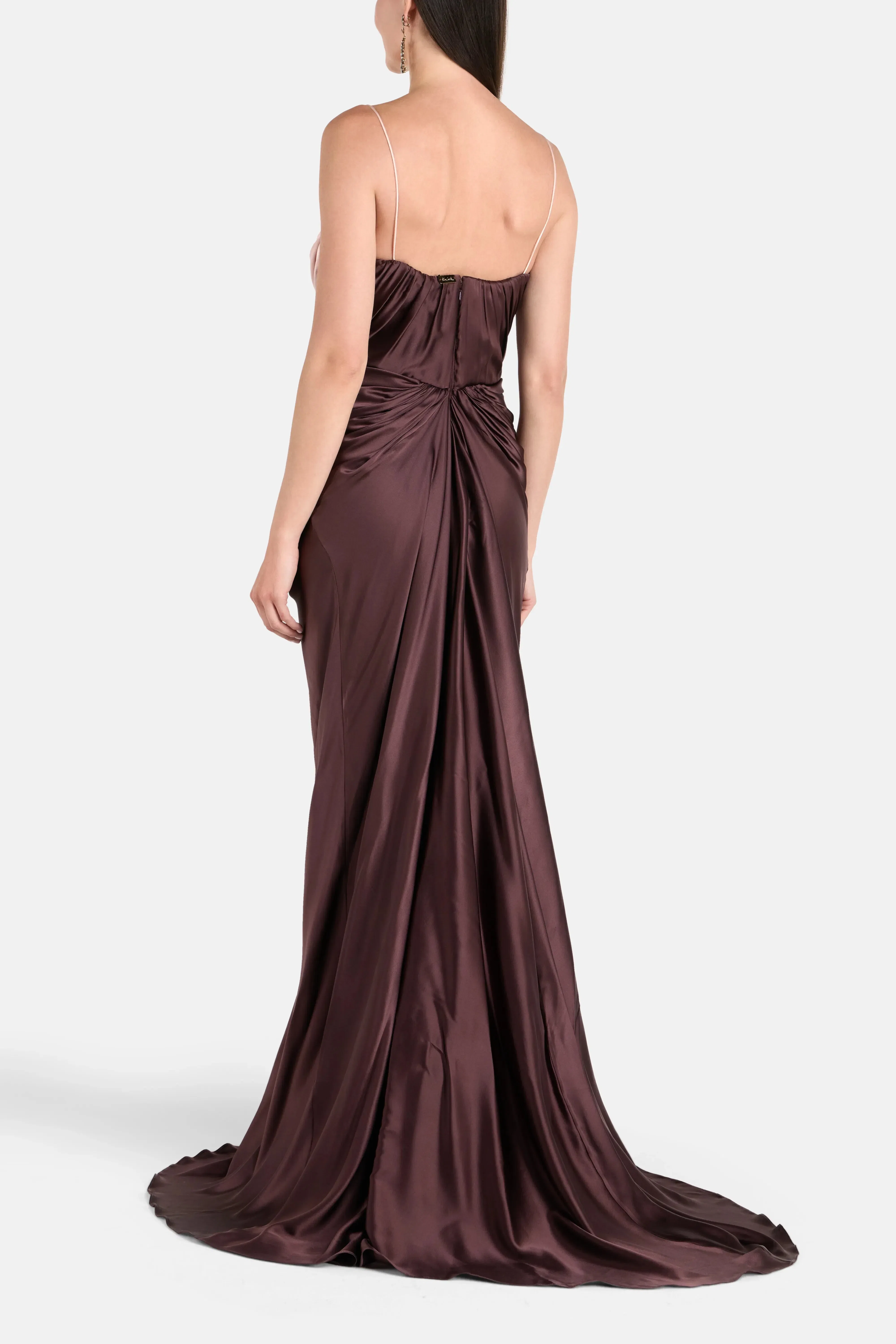 Rhea Costa Zahra Silk Sleeveless Evening Dress in Brown and Pink