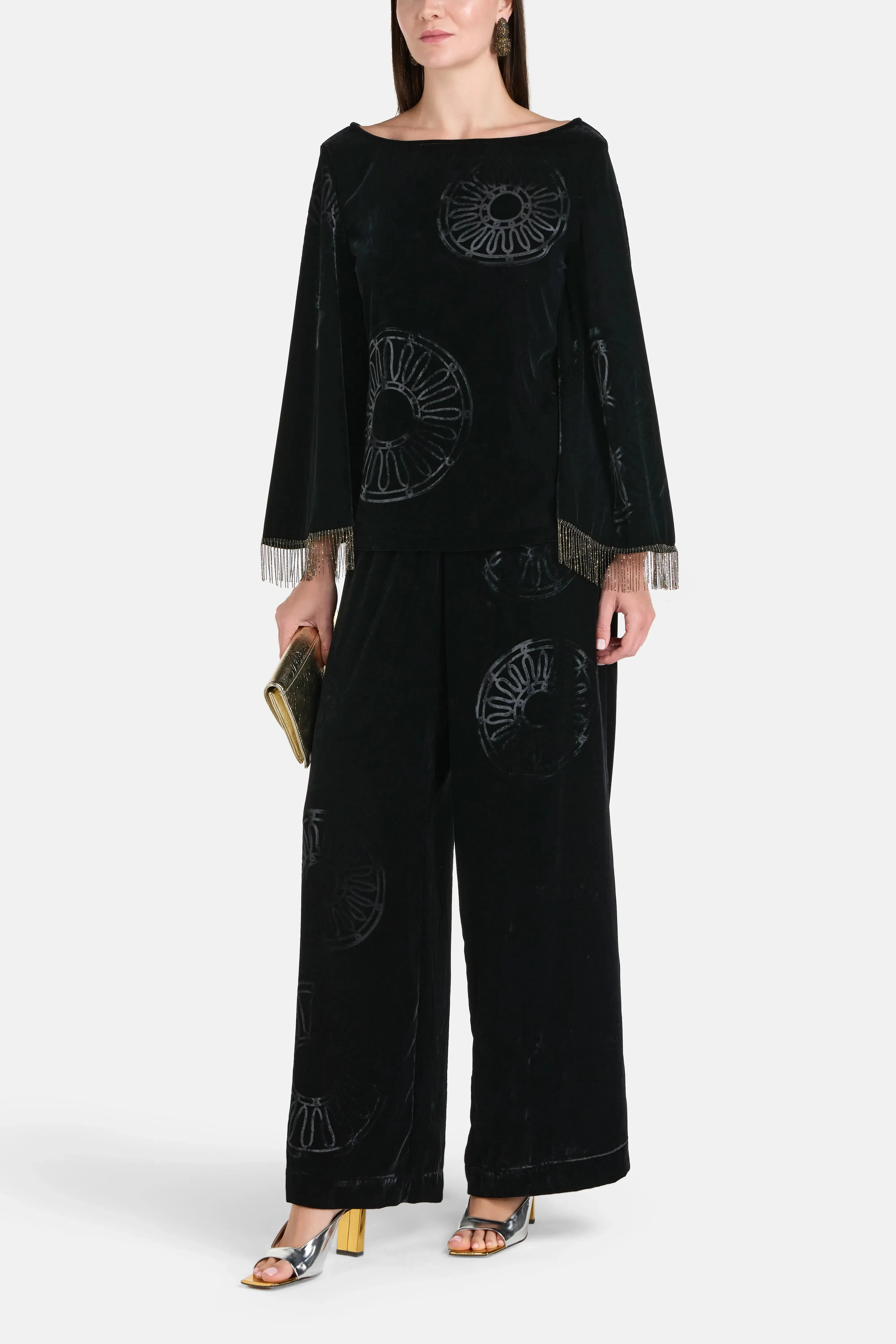 Themis Z Kyma Imposed Silk Velvet Blend Trousers in Black
