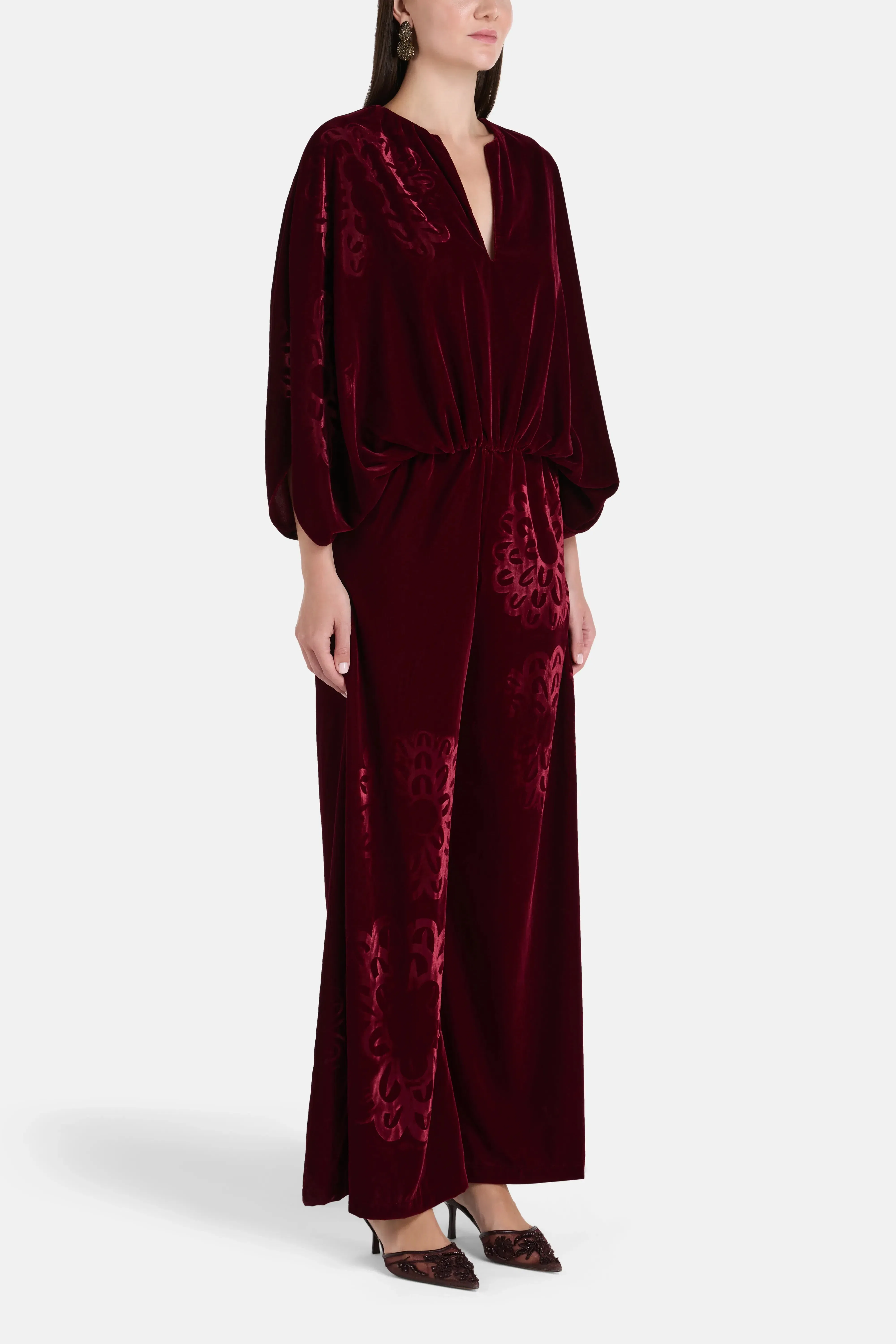 Themis Z Anthos Imposed Silk Velvet Blend Jumpsuit in Red