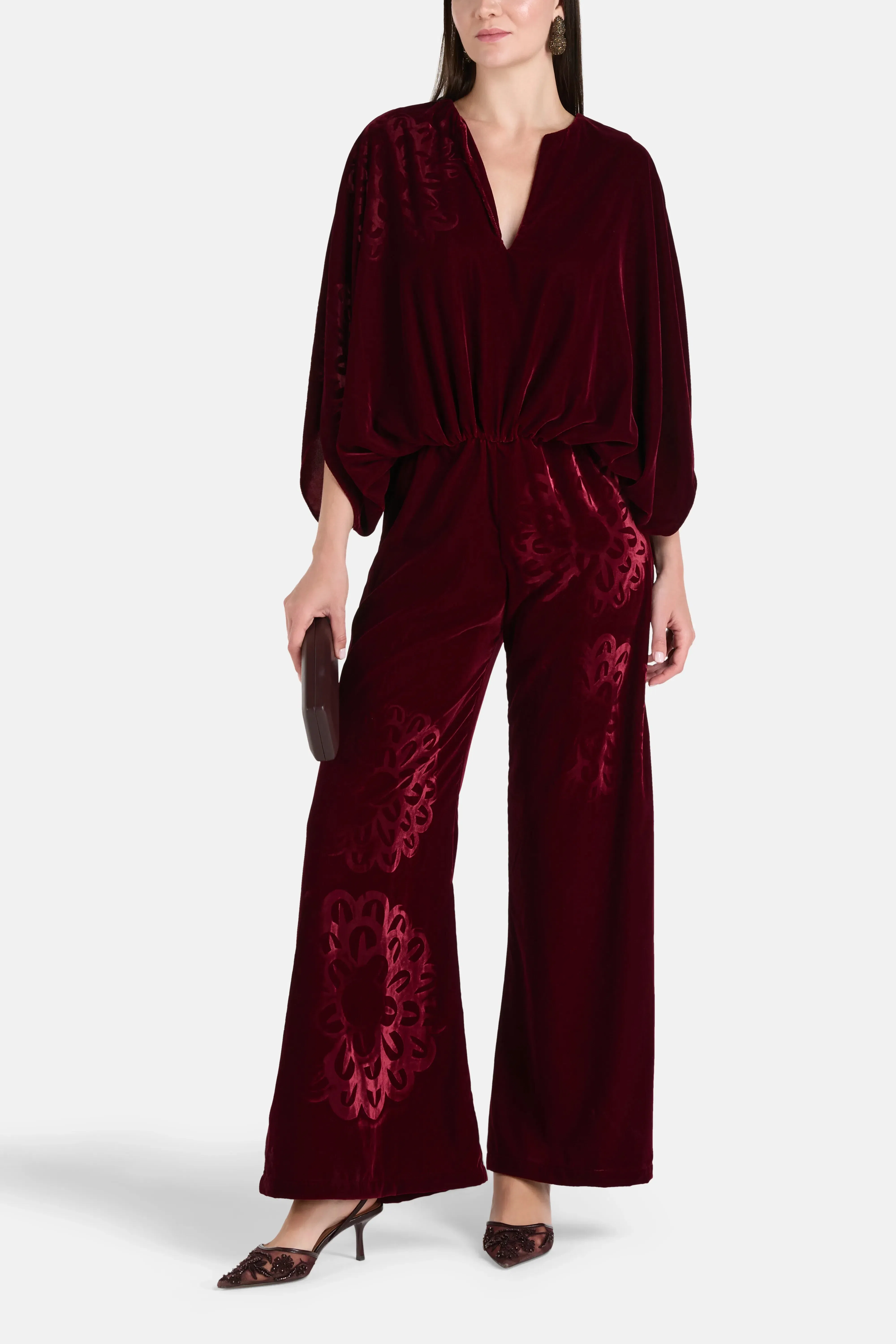 Themis Z Anthos Imposed Silk Velvet Blend Jumpsuit in Red