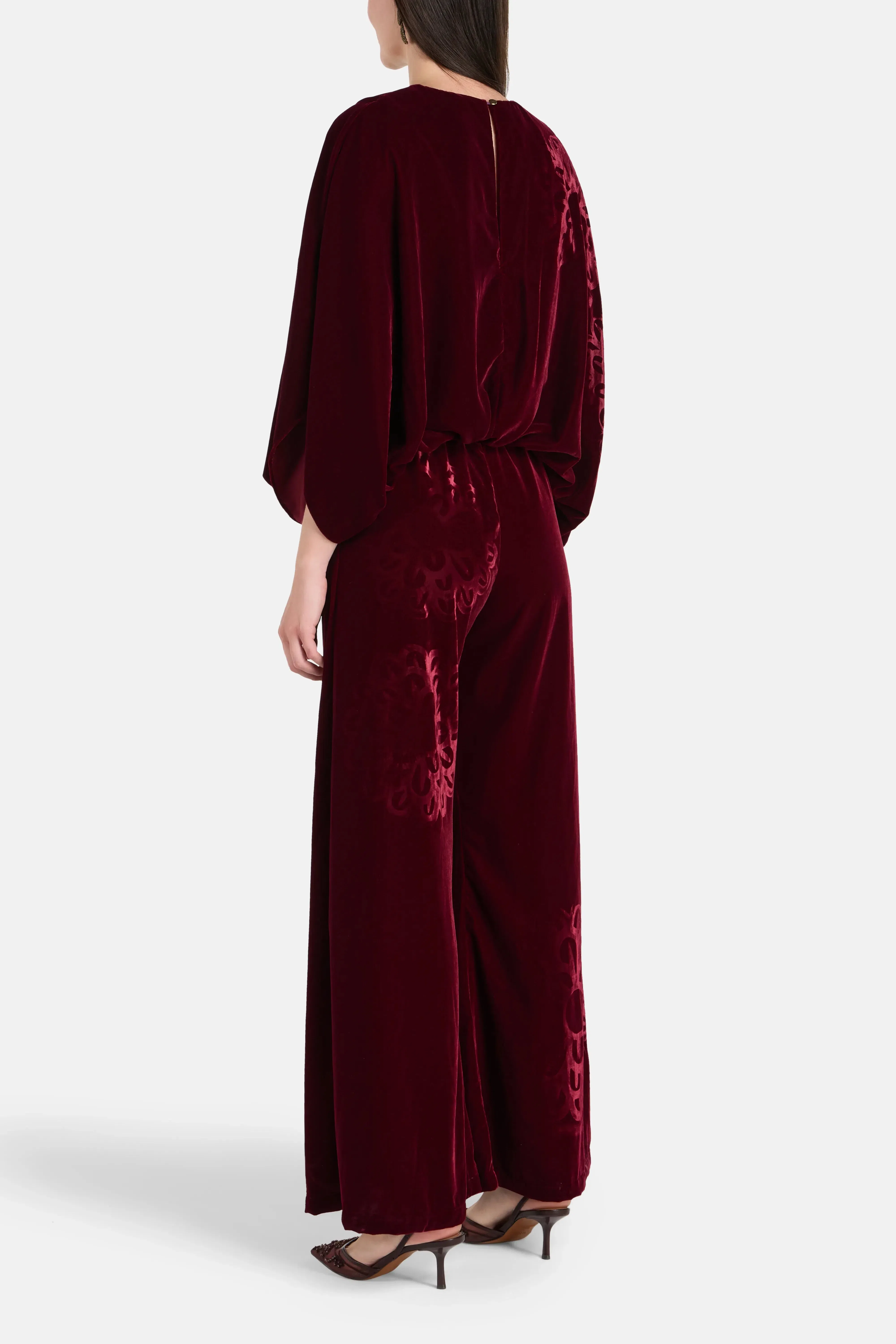 Themis Z Anthos Imposed Silk Velvet Blend Jumpsuit in Red