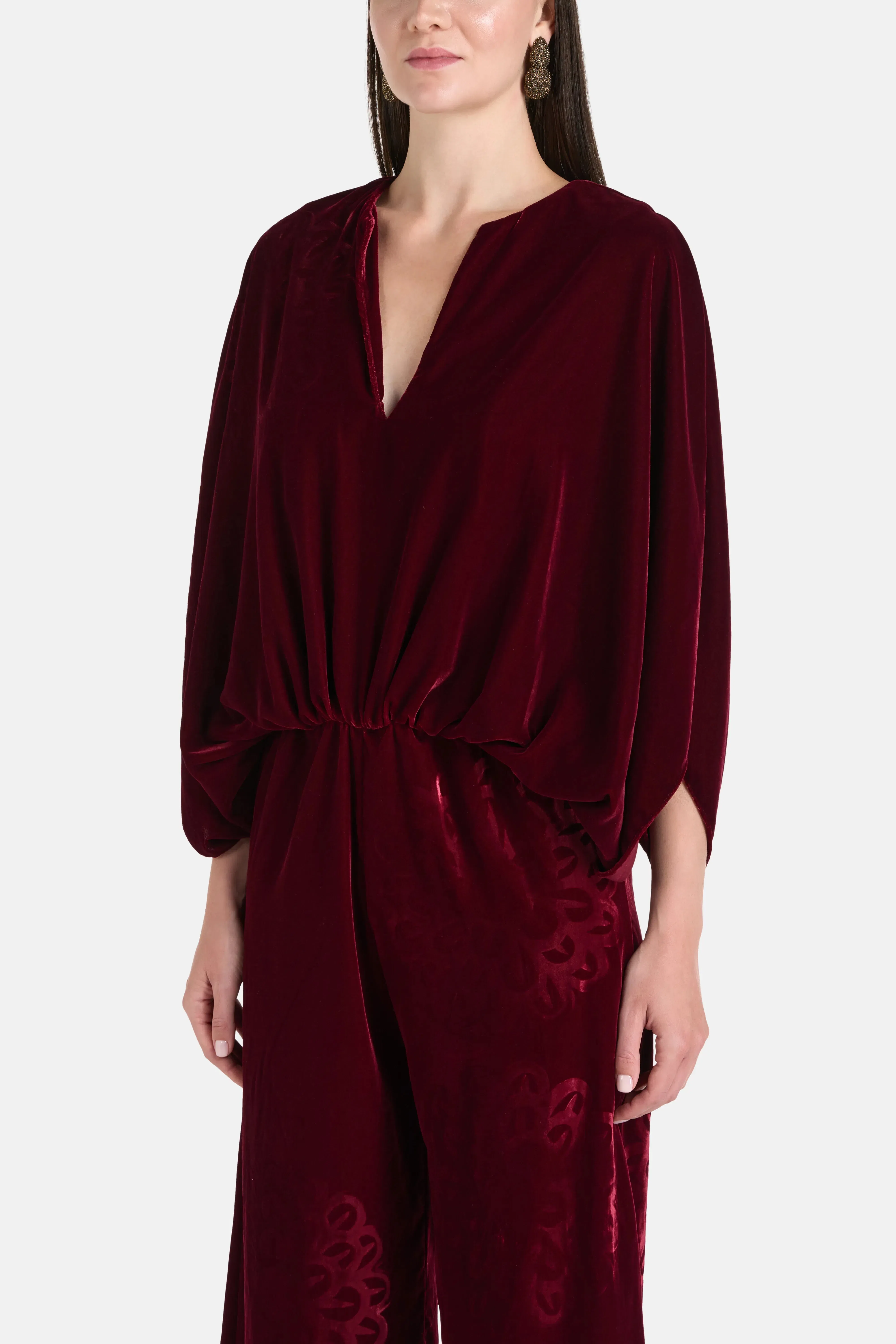 Themis Z Anthos Imposed Silk Velvet Blend Jumpsuit in Red