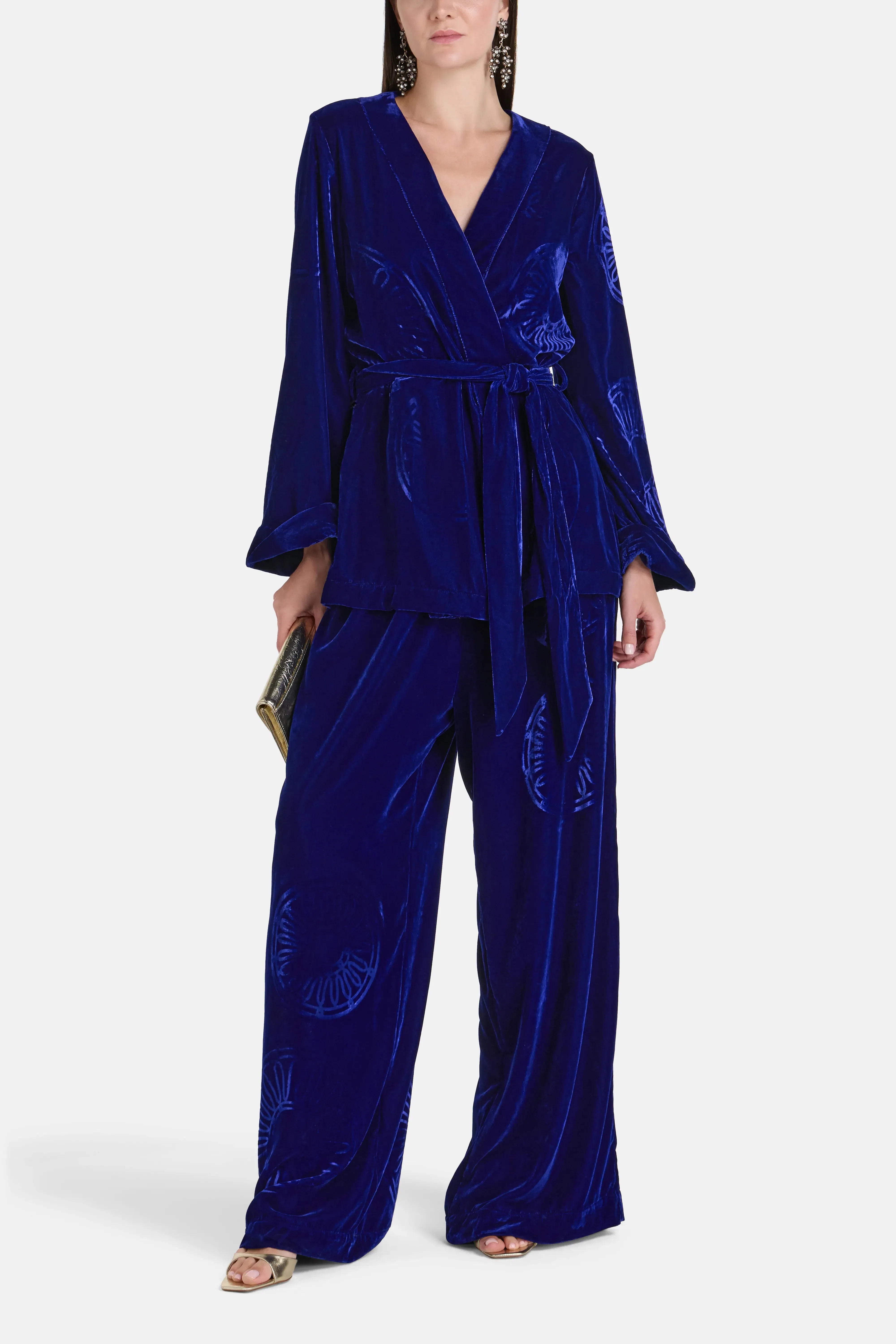 Themis Z Kyma Imposed Silk Velvet Blend Trousers in Blue