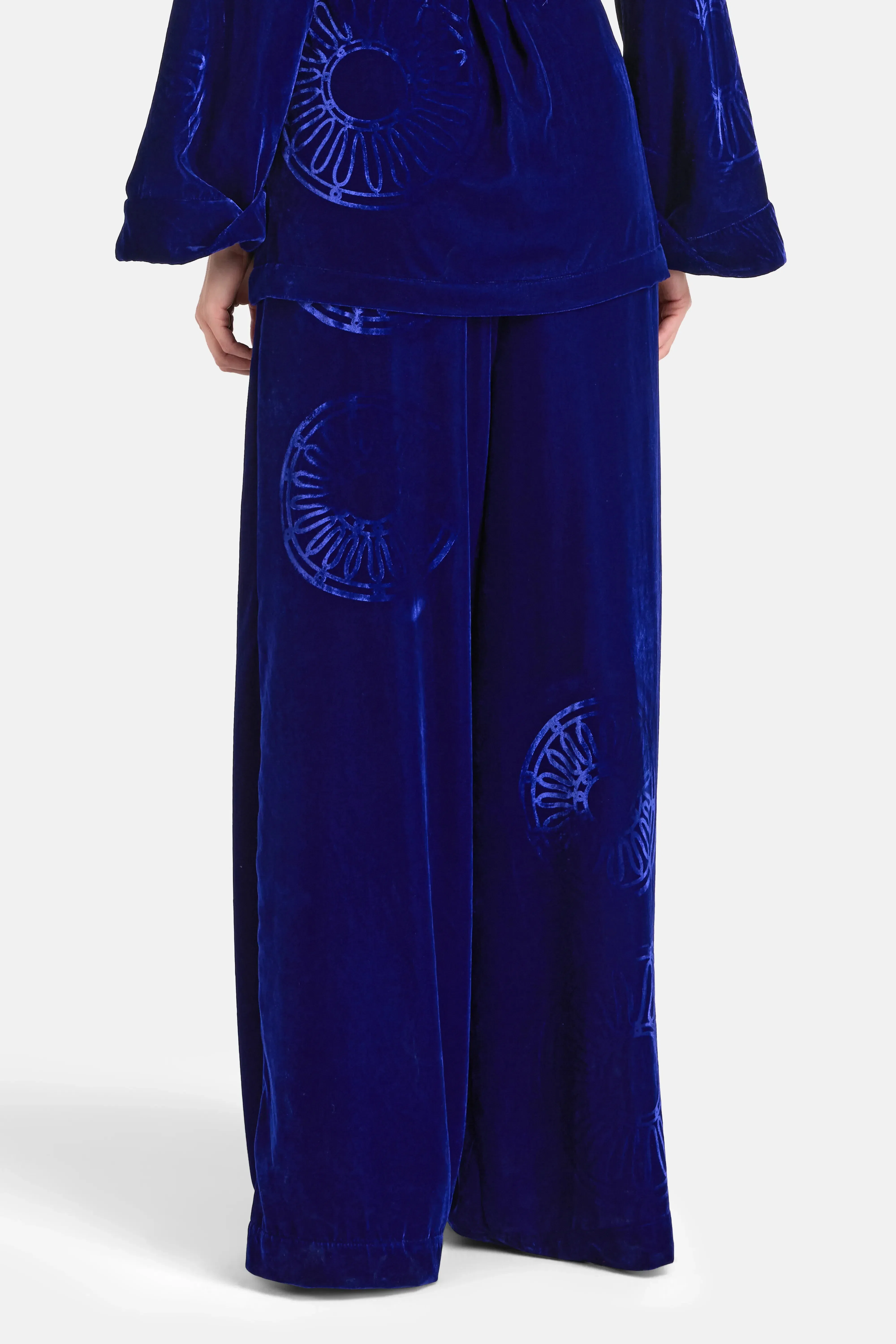 Themis Z Kyma Imposed Silk Velvet Blend Trousers in Blue