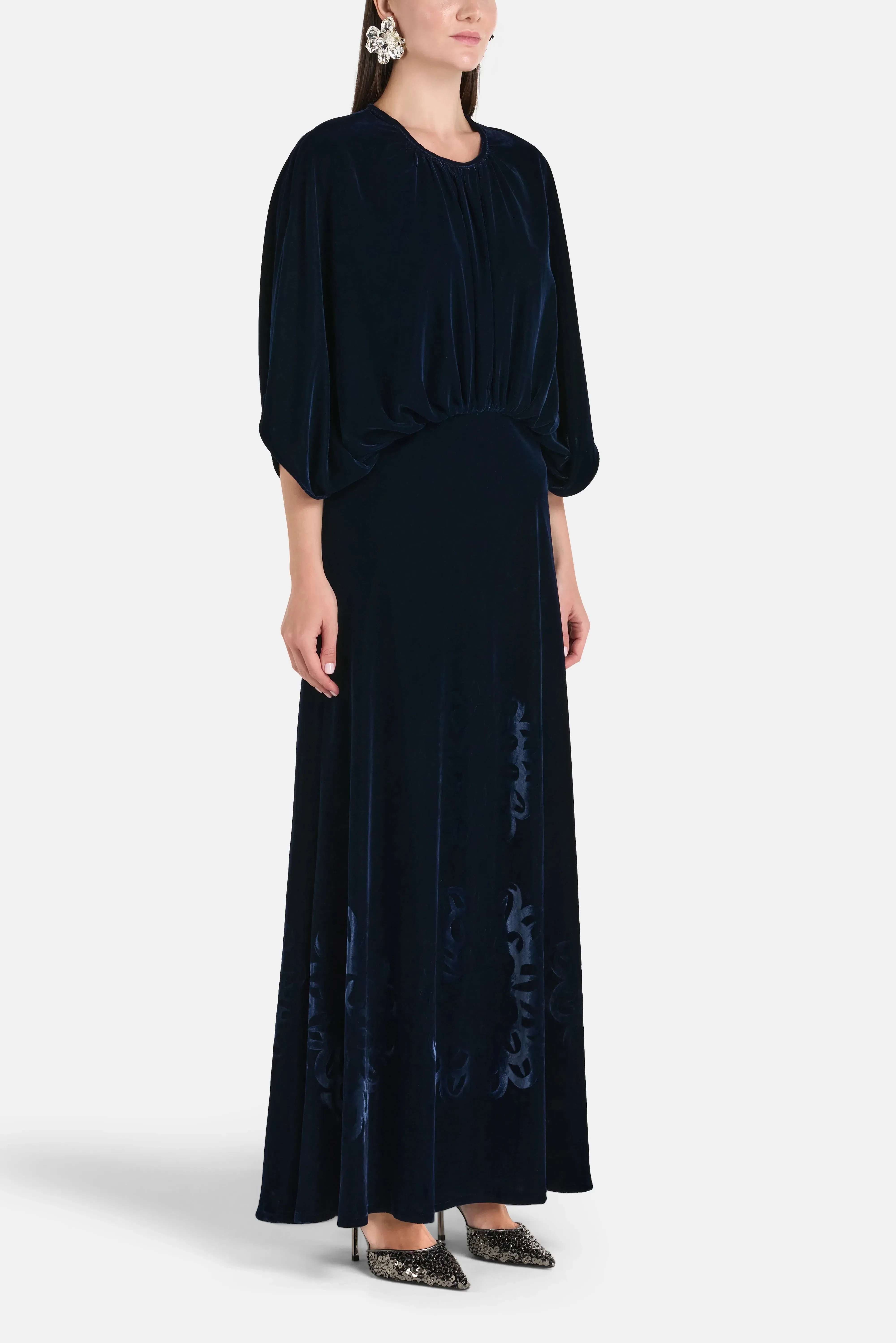 Themis Z Kyma Silk Velvet Blend Maxi Dress in Blue