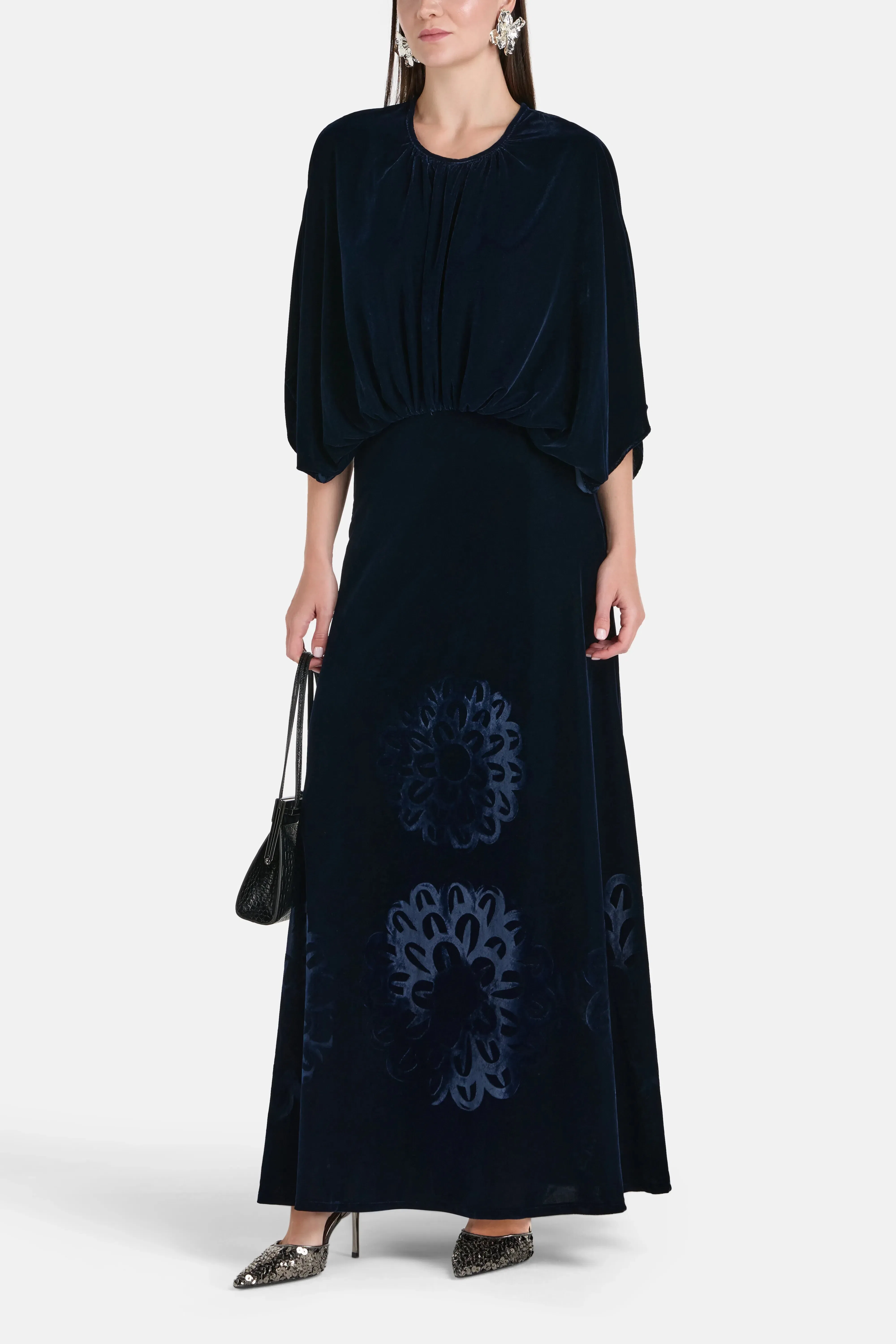 Themis Z Kyma Silk Velvet Blend Maxi Dress in Blue