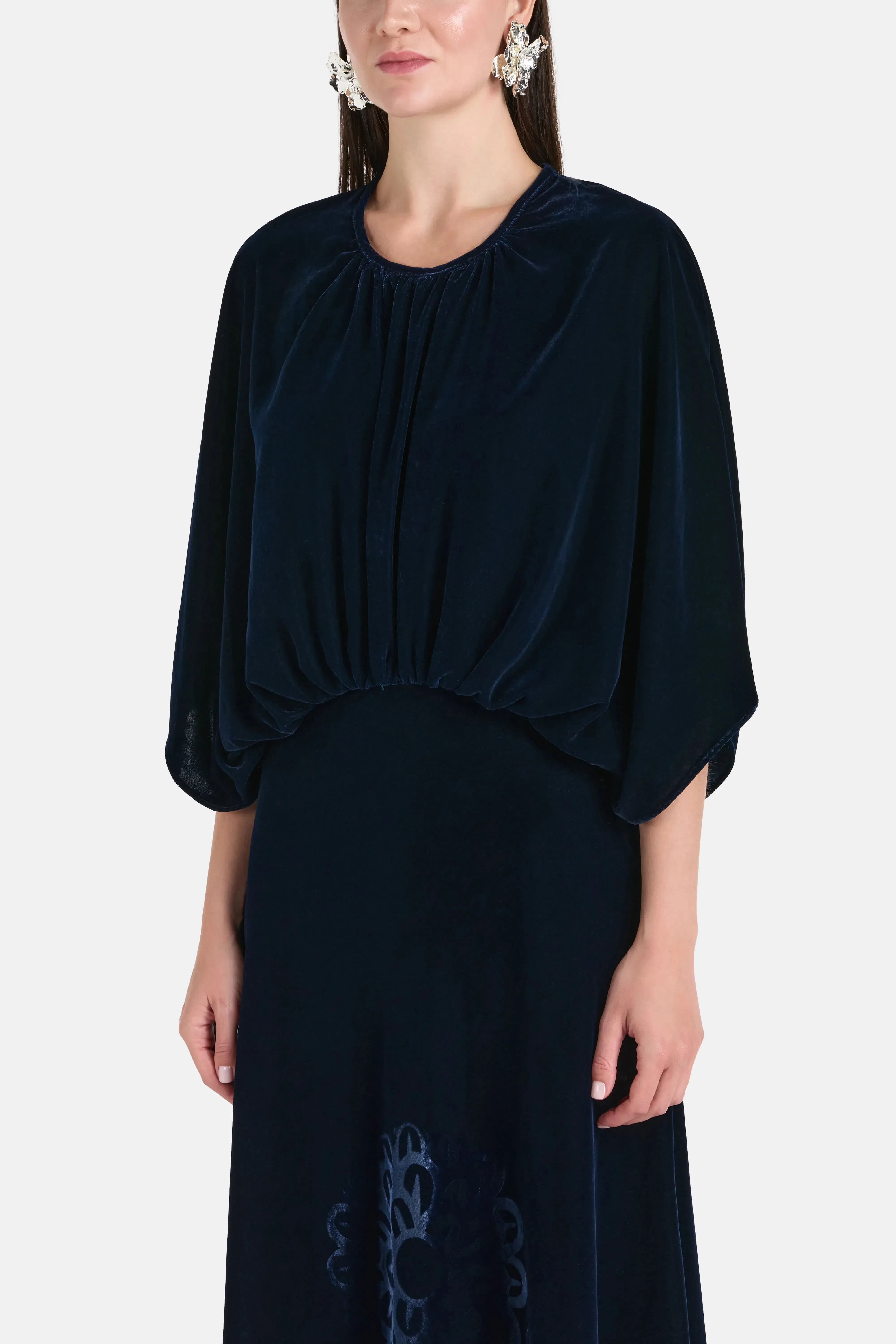 Themis Z Kyma Silk Velvet Blend Maxi Dress in Blue