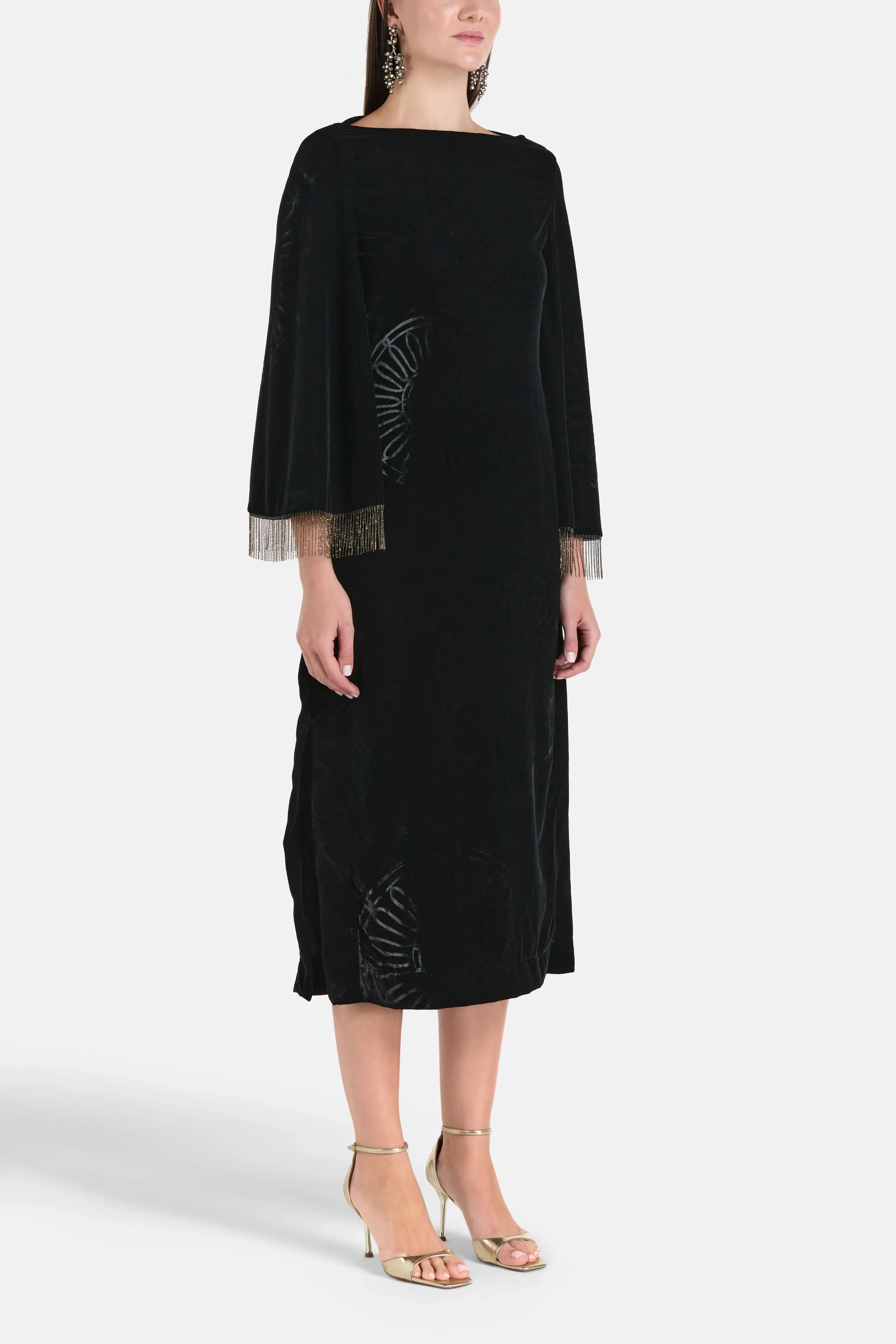 Themis Z Kyma Silk Velvet Blend Midi Dress in Black