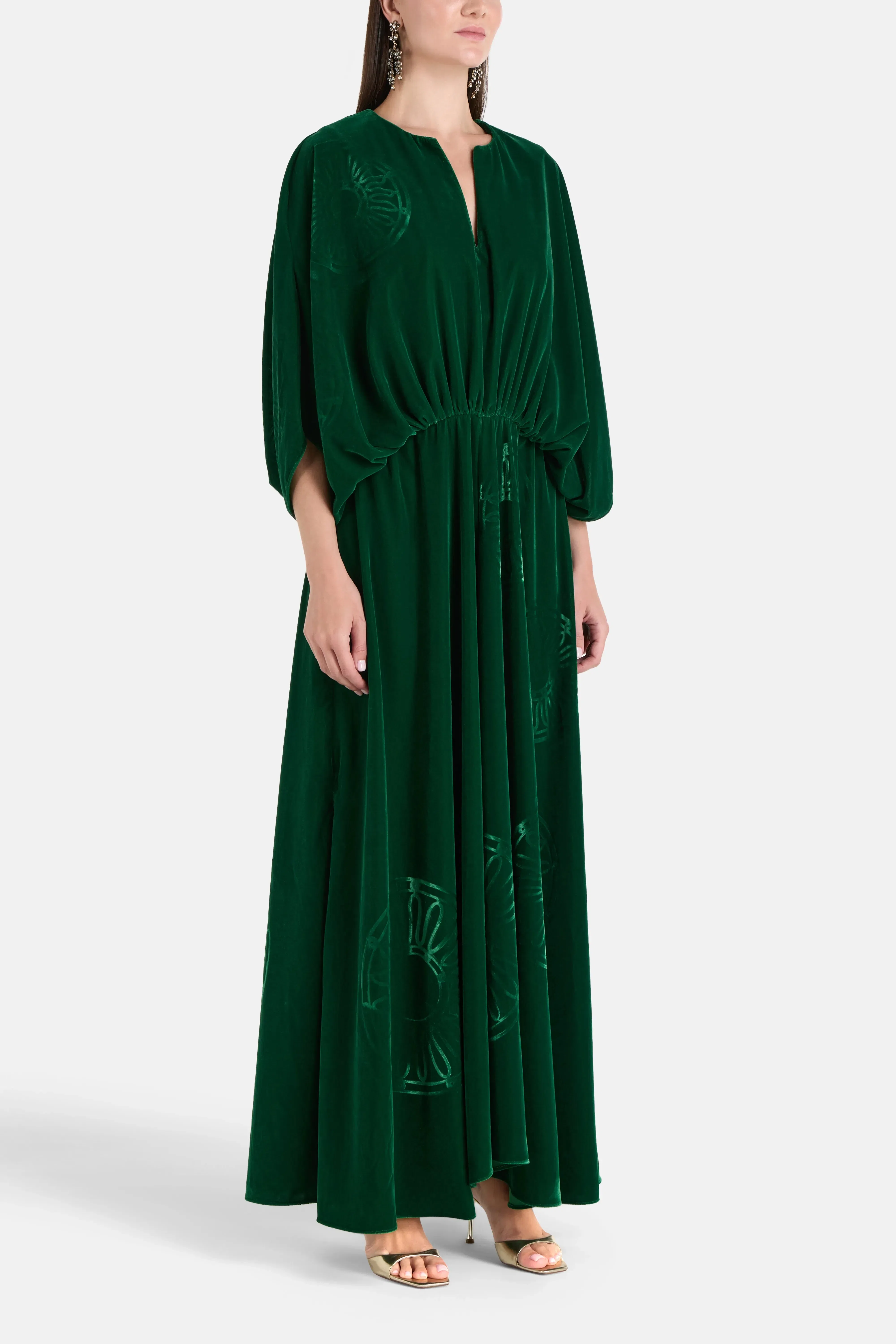 Themis Z Iris Kallos Imposed Silk Velvet Blend Maxi Dress in Green