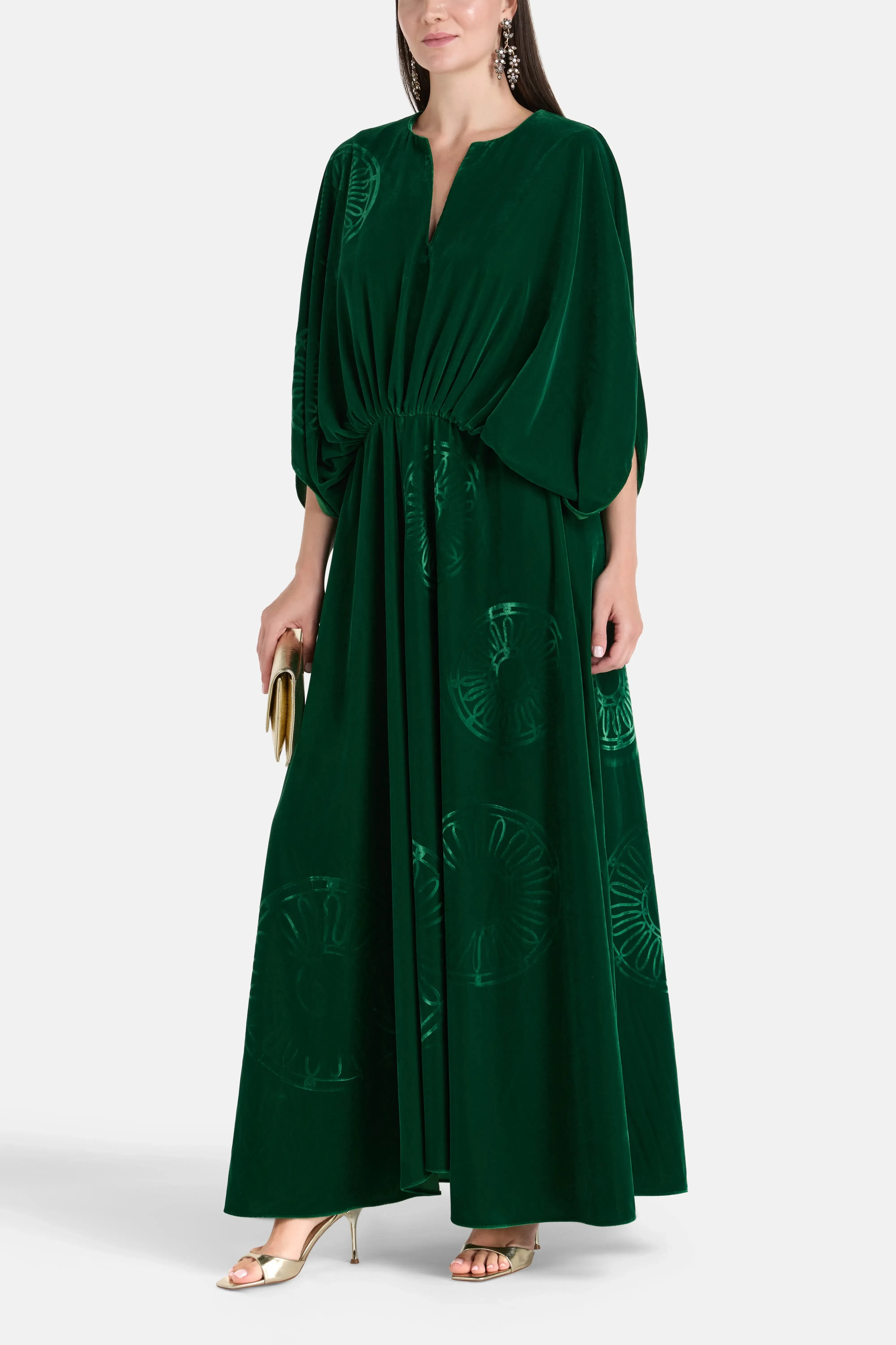 Themis Z Iris Kallos Imposed Silk Velvet Blend Maxi Dress in Green