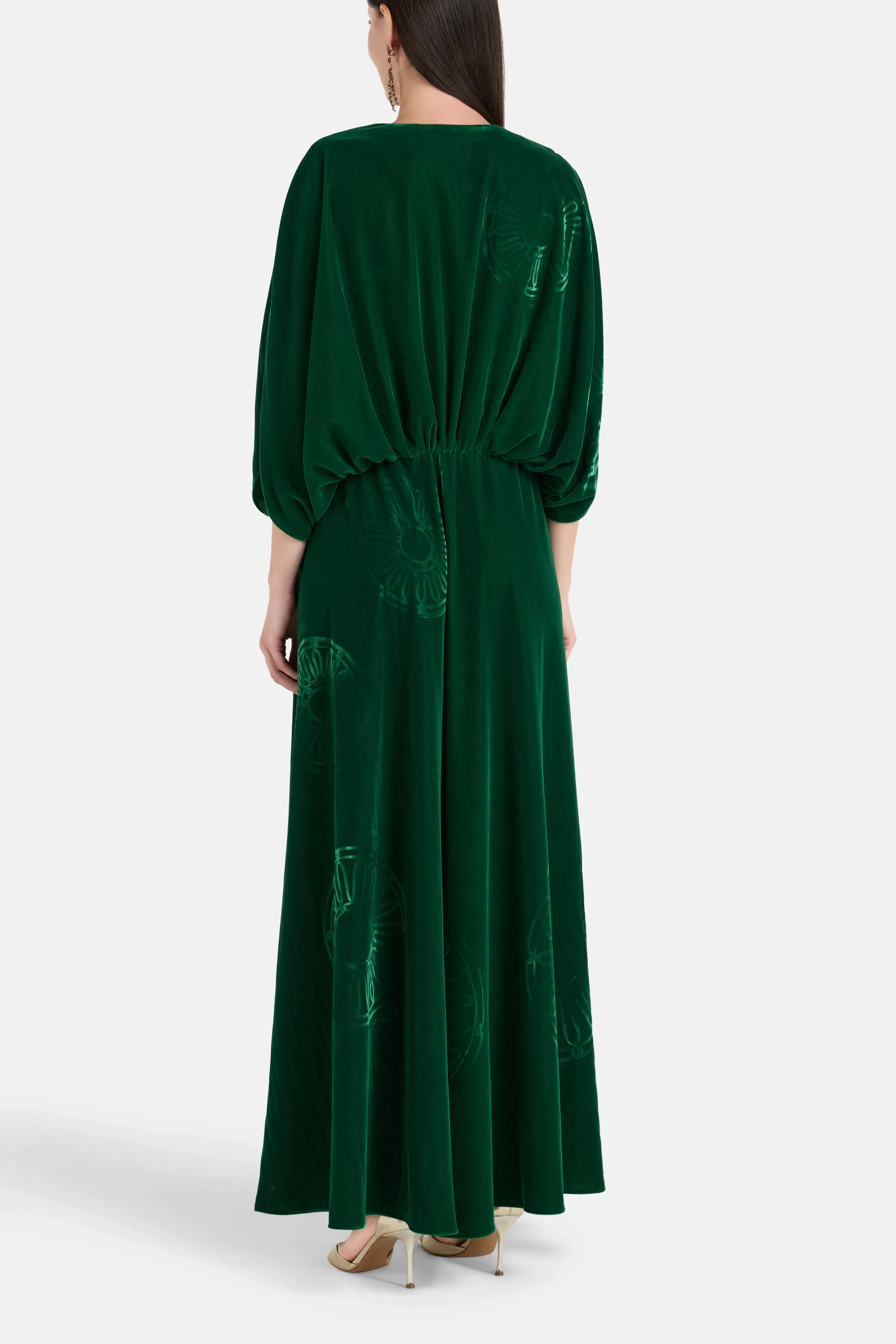 Themis Z Iris Kallos Imposed Silk Velvet Blend Maxi Dress in Green