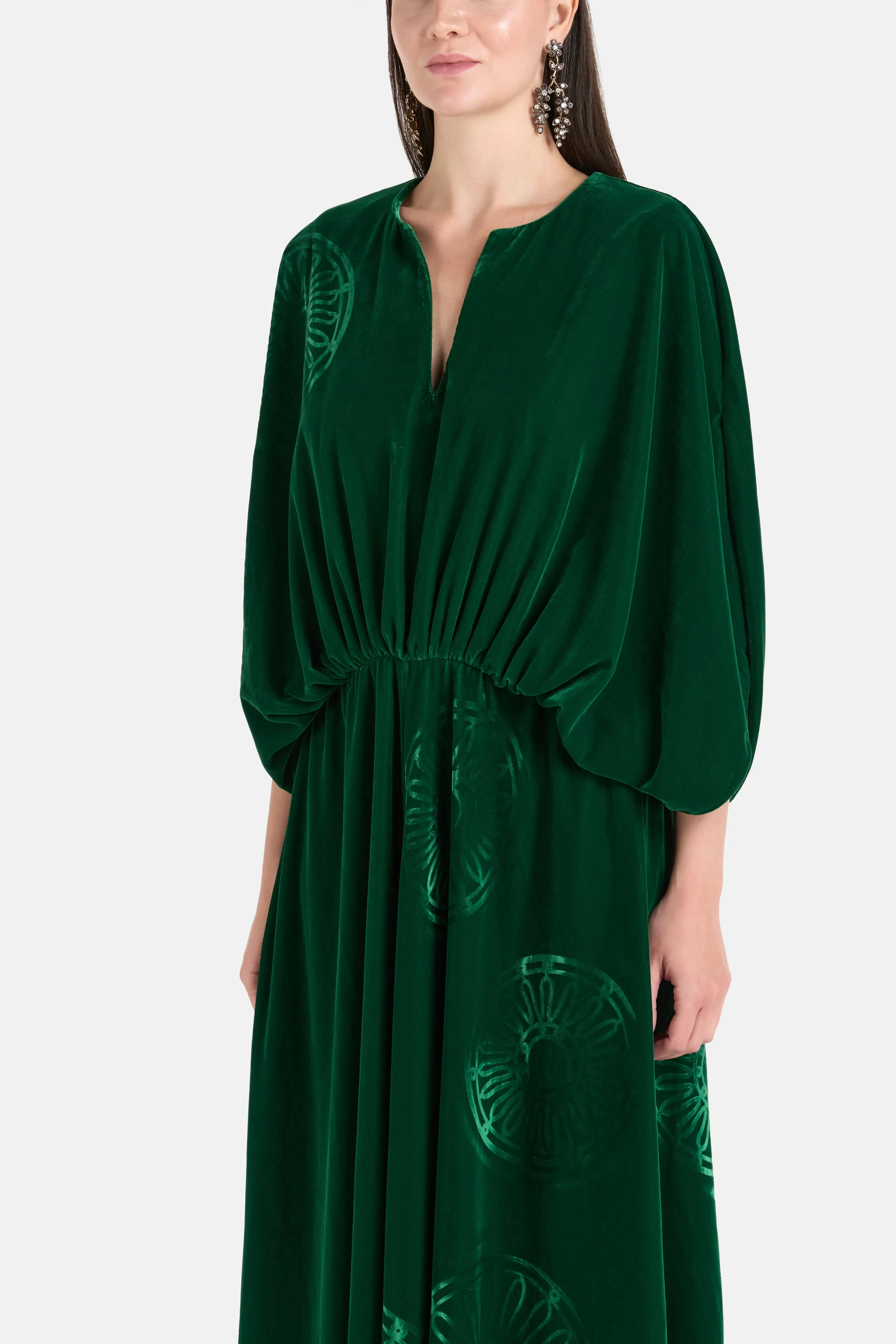Themis Z Iris Kallos Imposed Silk Velvet Blend Maxi Dress in Green