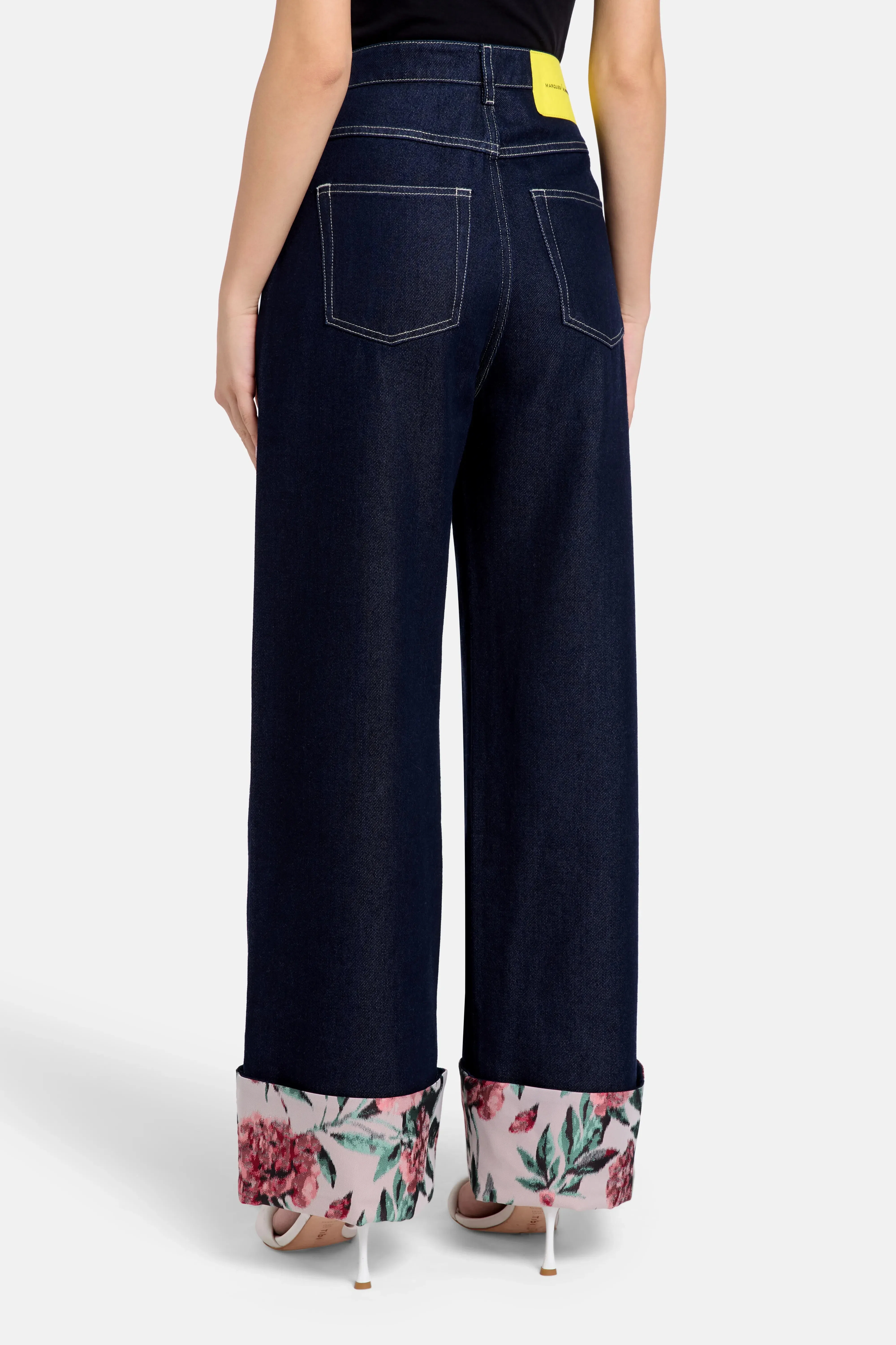 Marques'Almeida Indigo Floral Brocade Denim Cotton Wide Legged Jeans in Blue