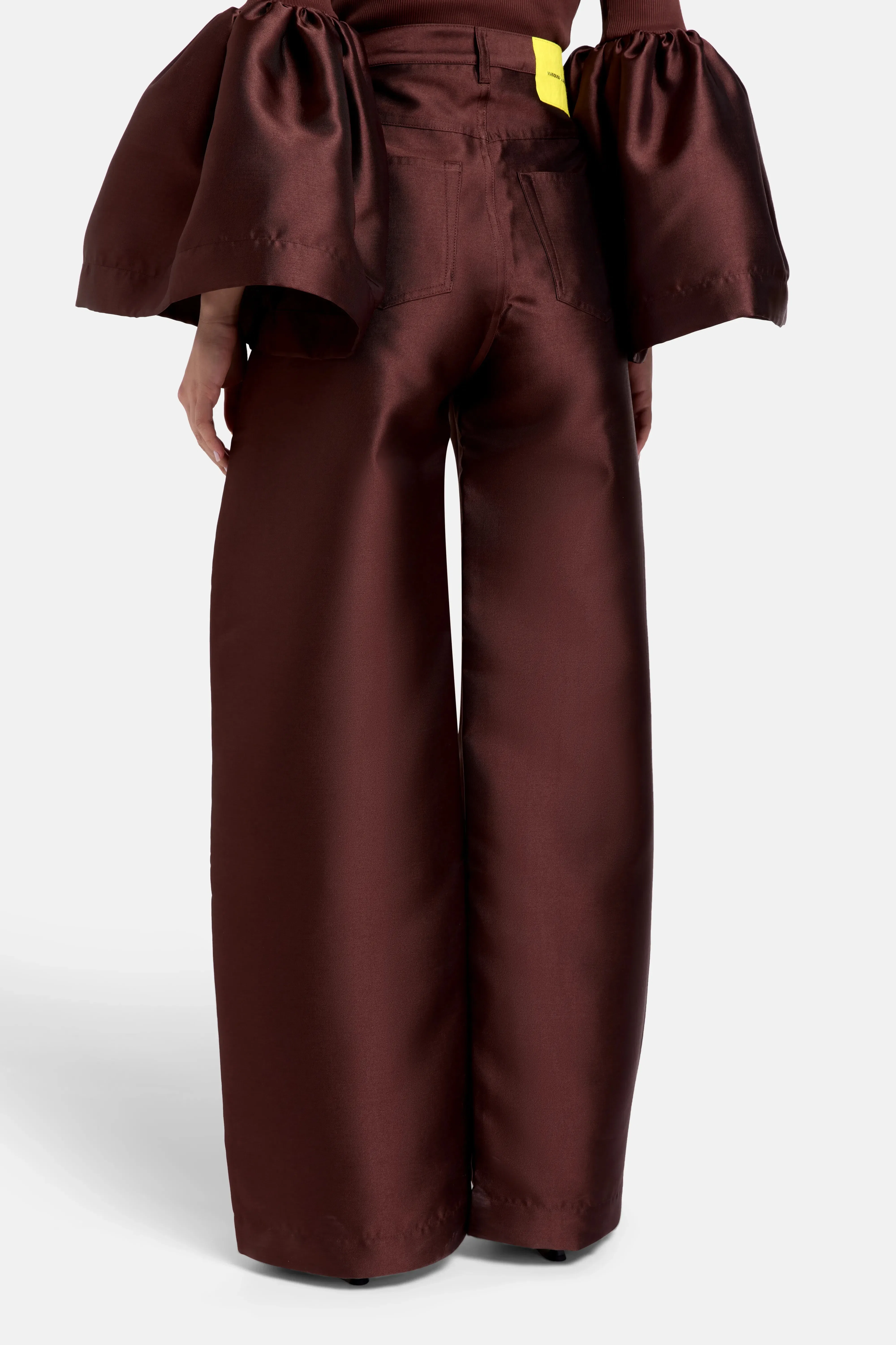 Marques'Almeida Boyfriend Style Satin Wide Legged Trousers in Brown