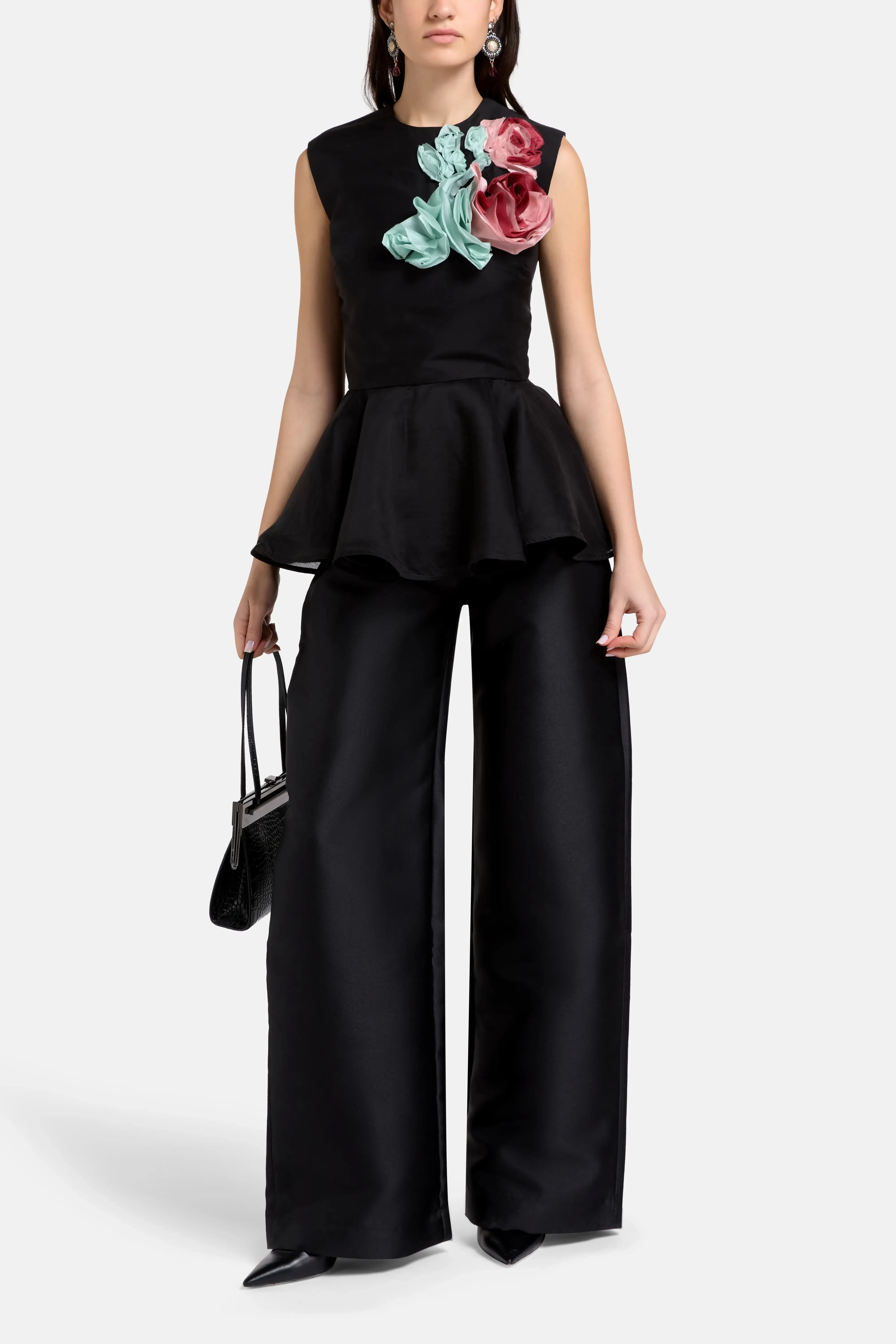 Marques'Almeida Boyfriend Style Satin Wide Legged Trousers in Black