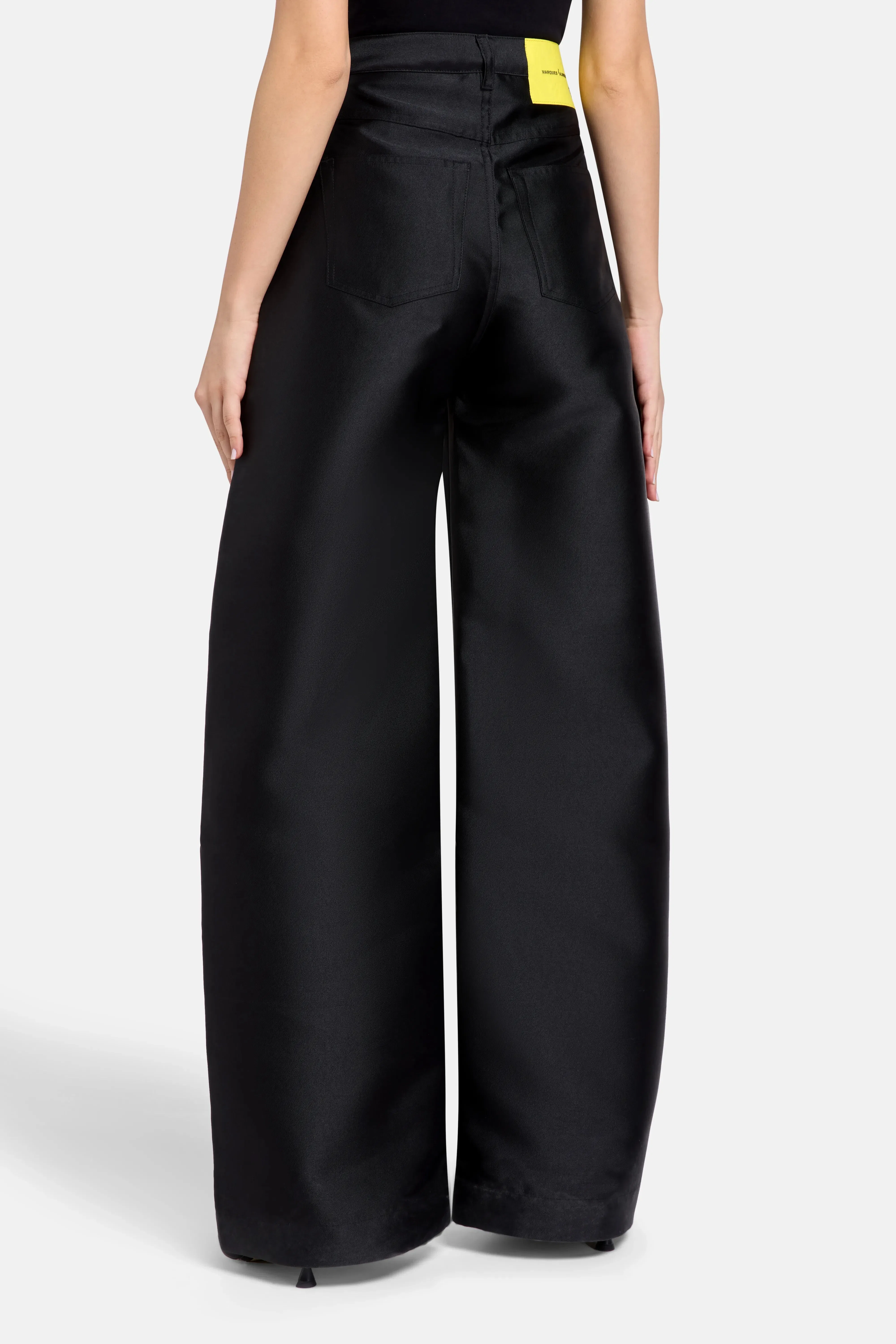 Marques'Almeida Boyfriend Style Satin Wide Legged Trousers in Black