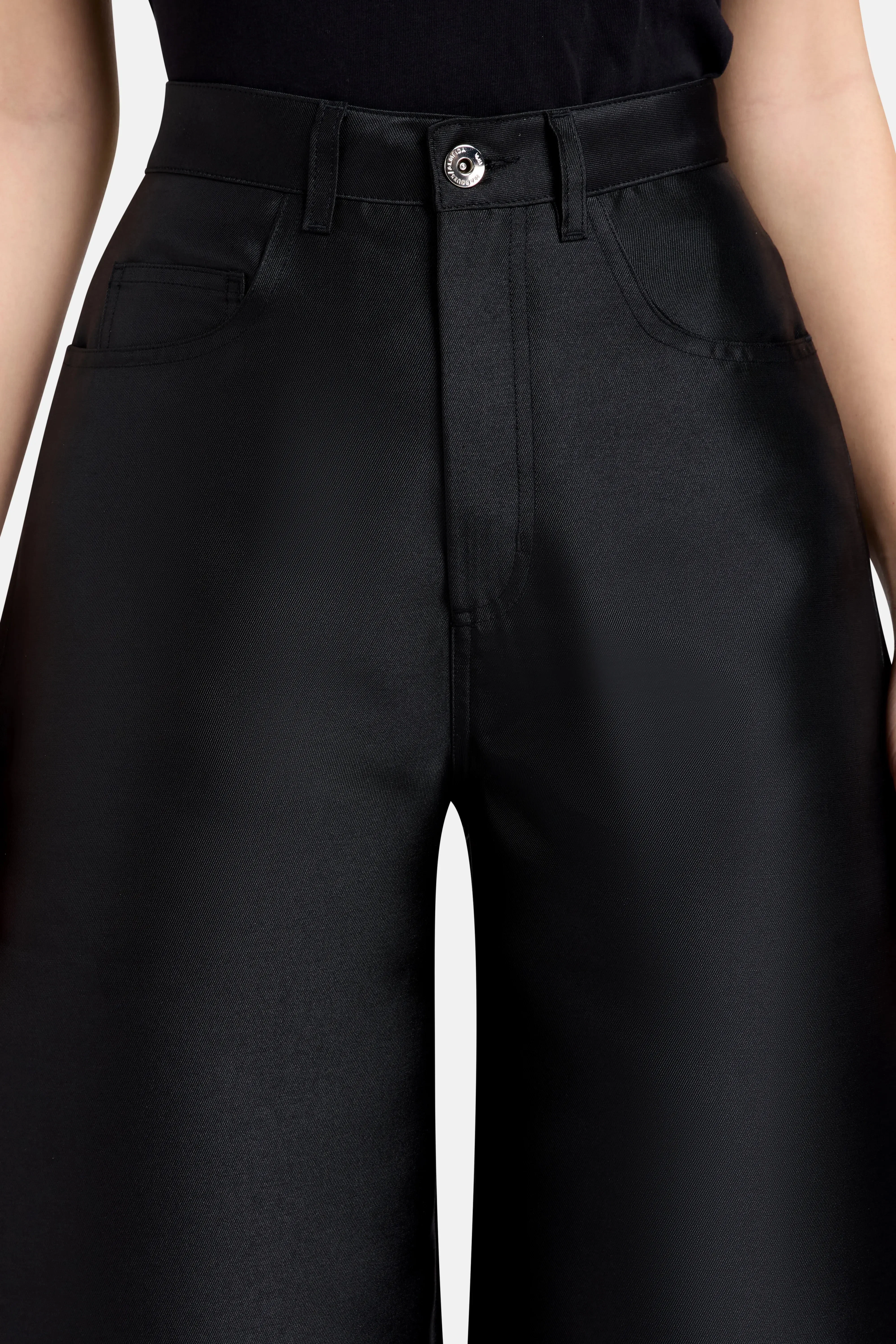 Marques'Almeida Boyfriend Style Satin Wide Legged Trousers in Black