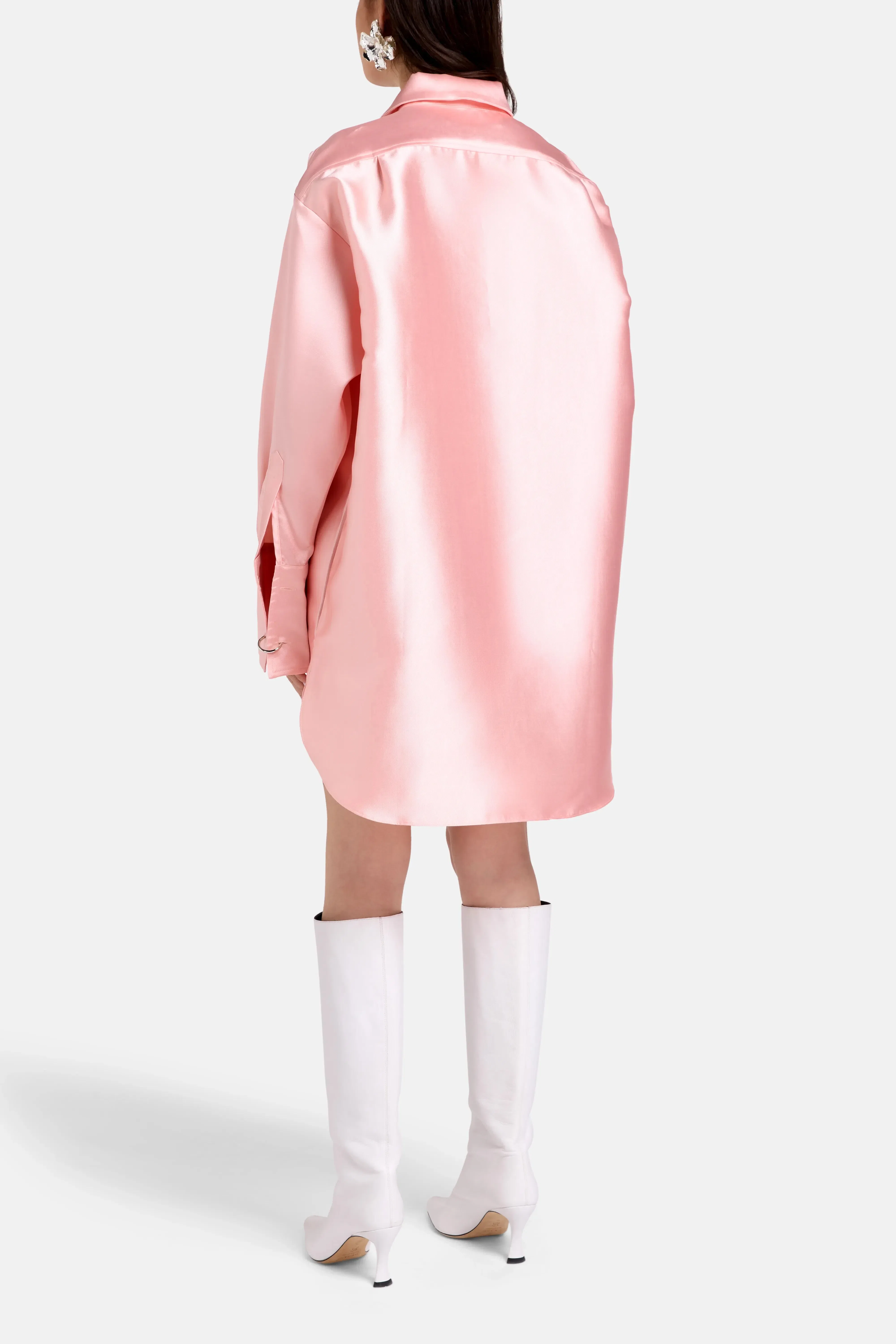 Marques'Almeida Floral Embellished Satin Oversized Shirt in Pink
