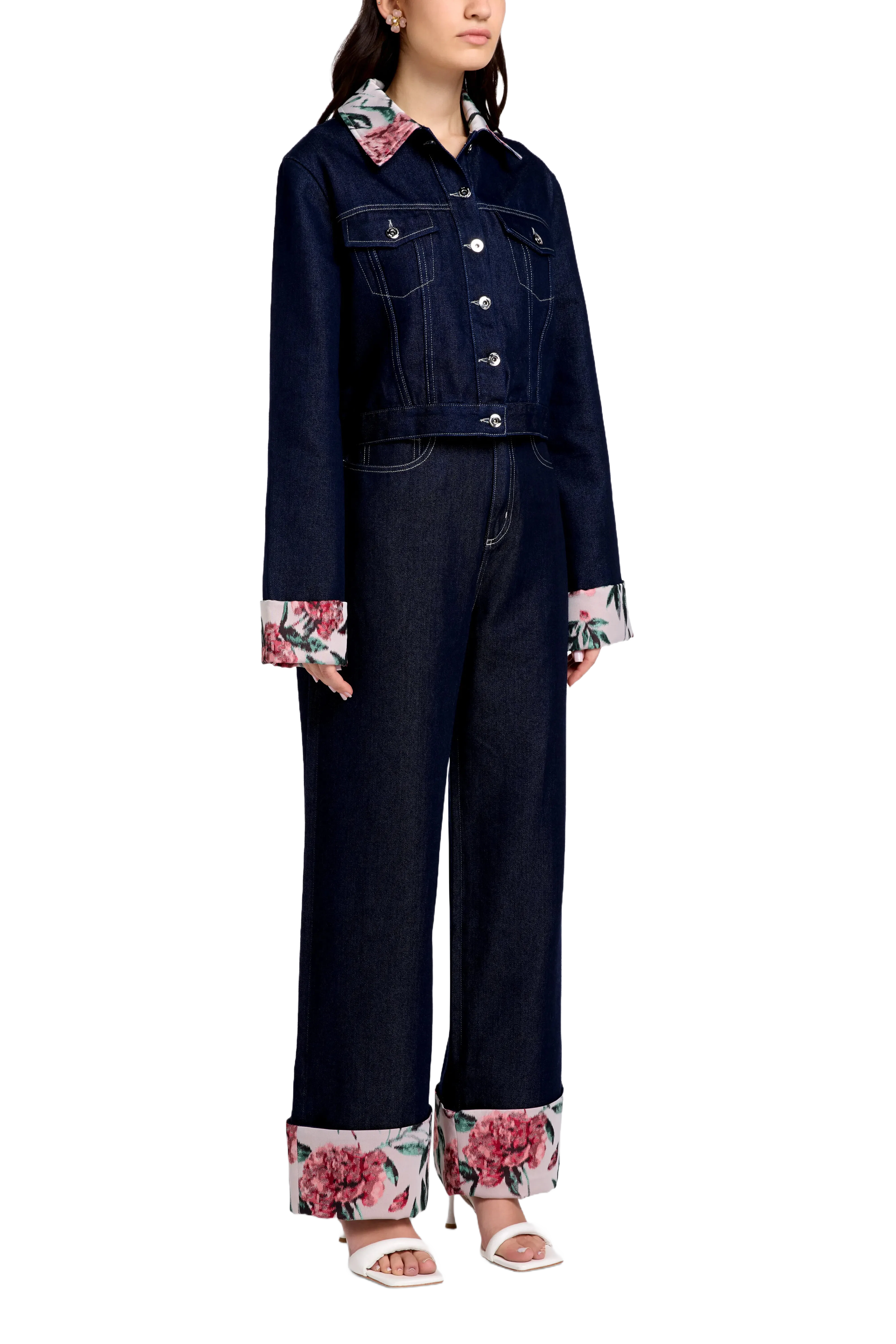Marques'Almeida Indigo Denim Cotton Floral Brocade Jacket in Blue