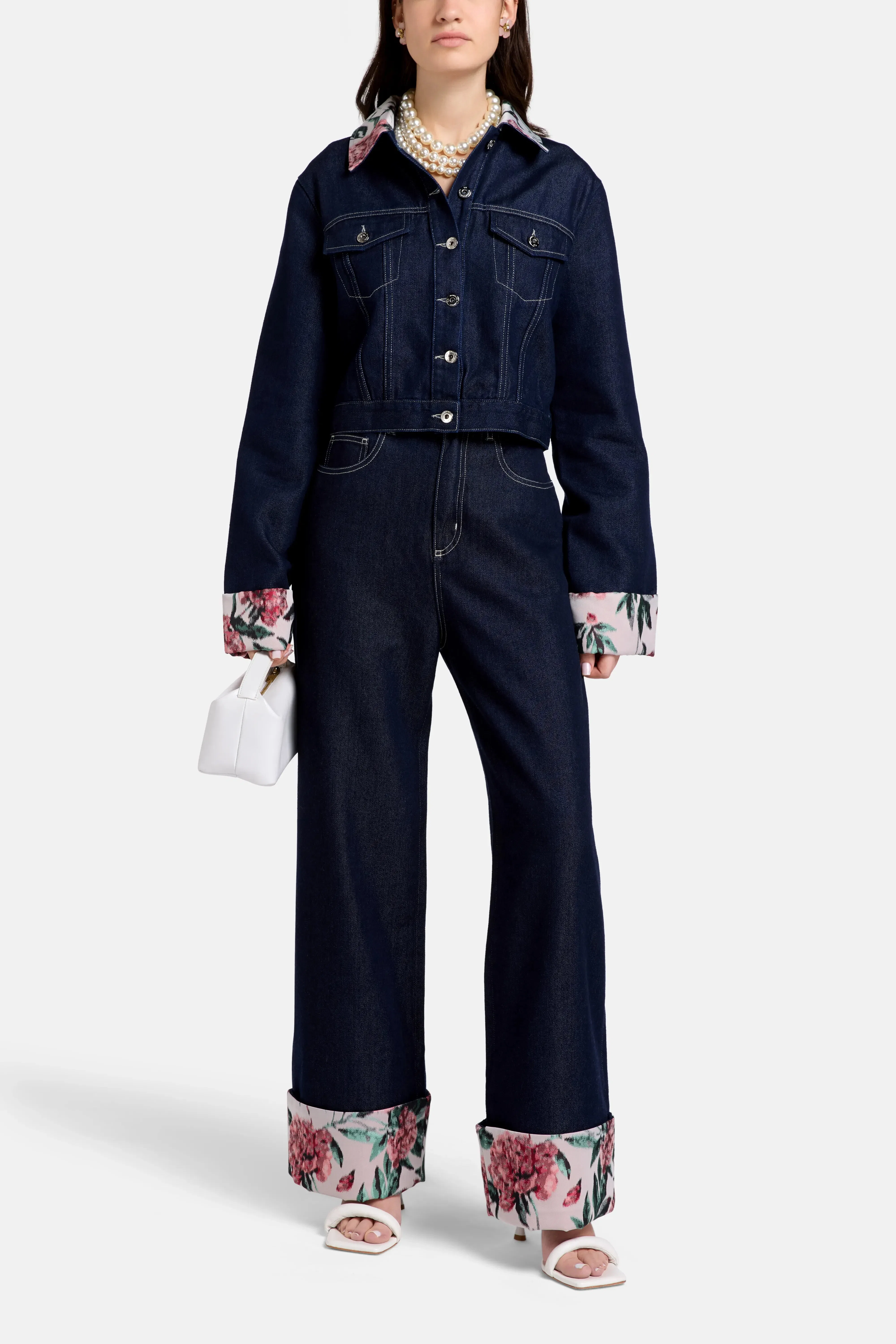 Marques'Almeida Indigo Denim Cotton Floral Brocade Jacket in Blue