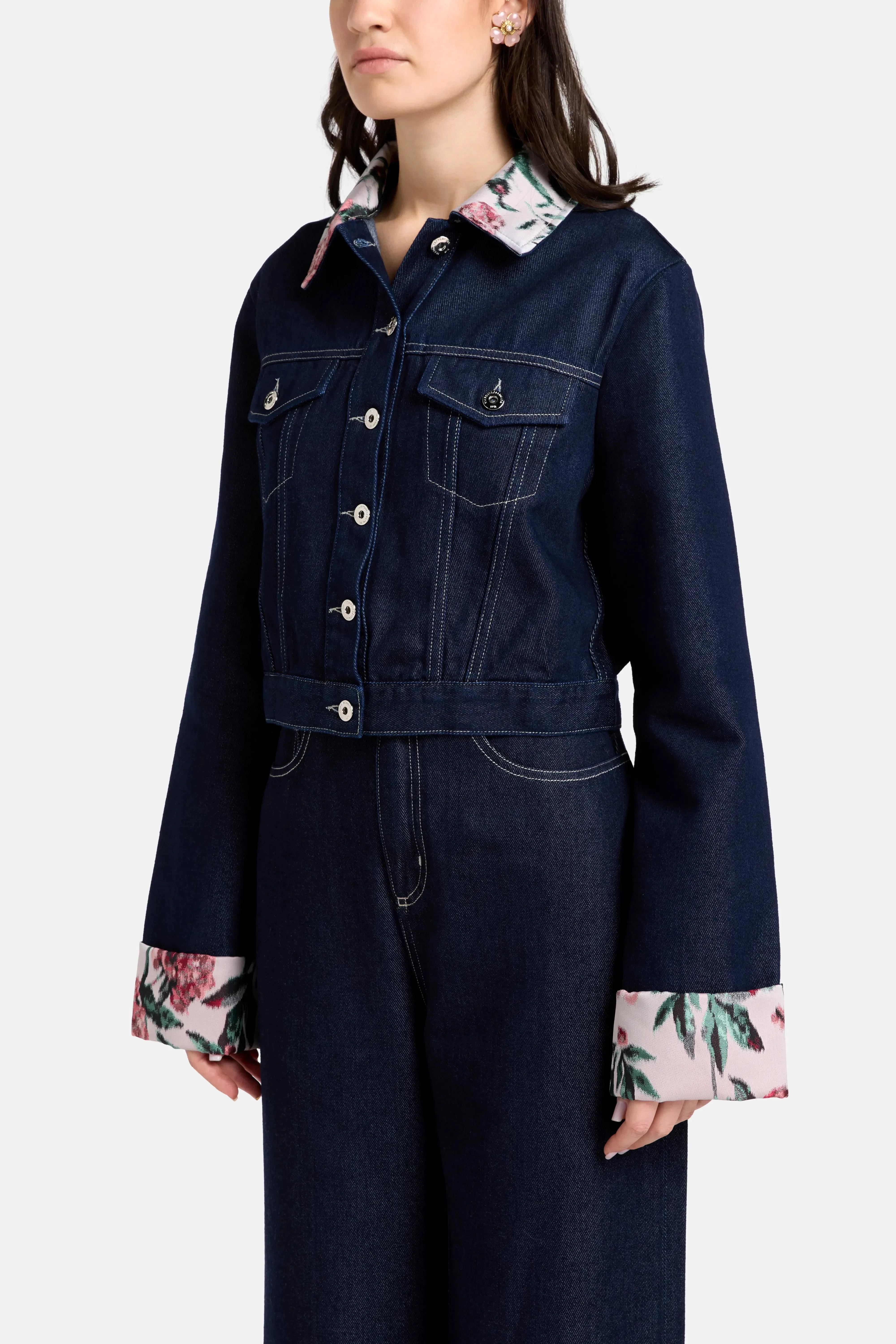 Marques'Almeida Indigo Denim Cotton Floral Brocade Jacket in Blue