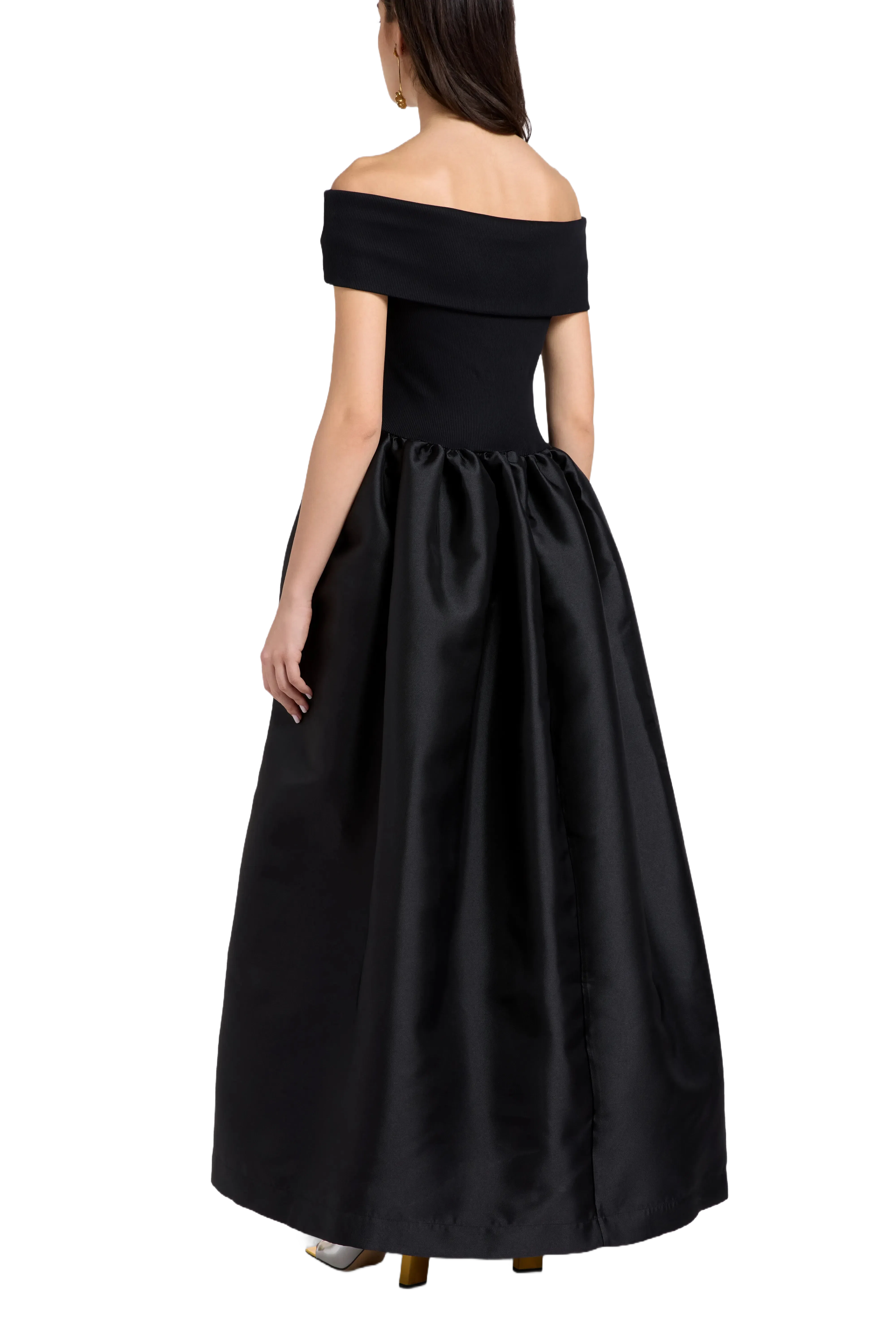 Marques'Almeida Princess Off Shoulder Satin Maxi Dress in Black