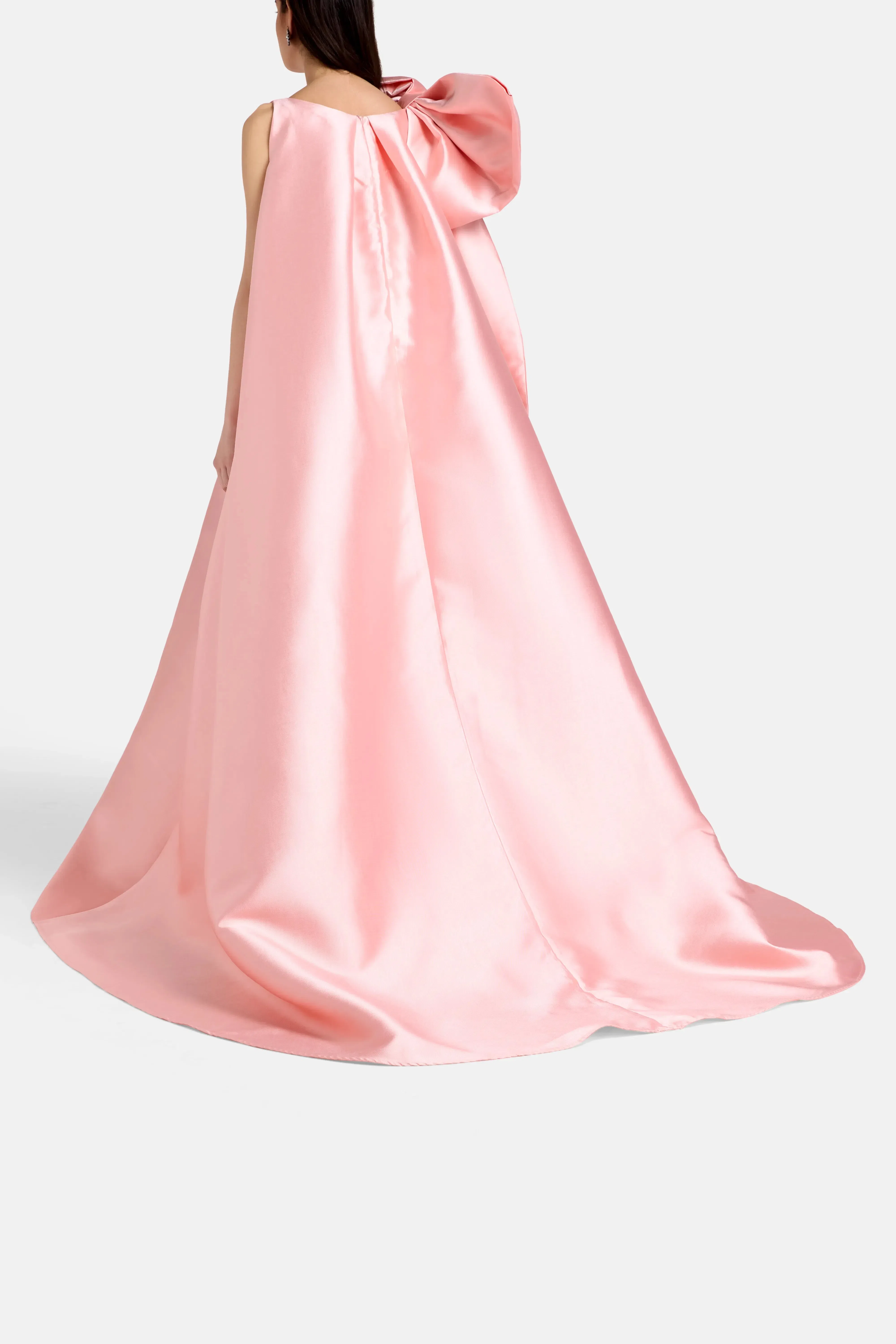 Marques'Almeida Satin Long Train Bow Shoulder Evening Gown in Pink